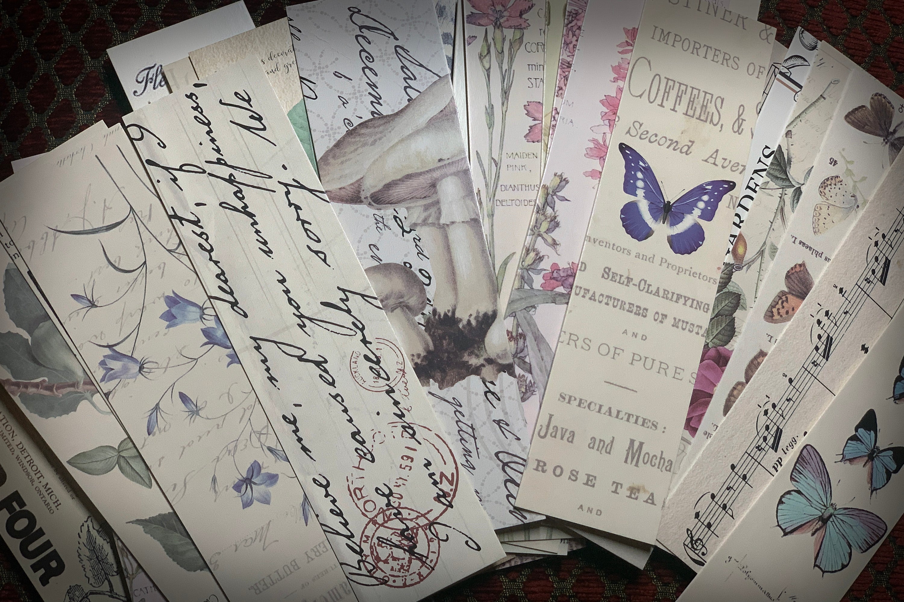 Vintage Garden, 30 Piece, Printed Bookmark Set Inspired by Victorian Horticulture, Great for Scrapbooking & Junk Journals