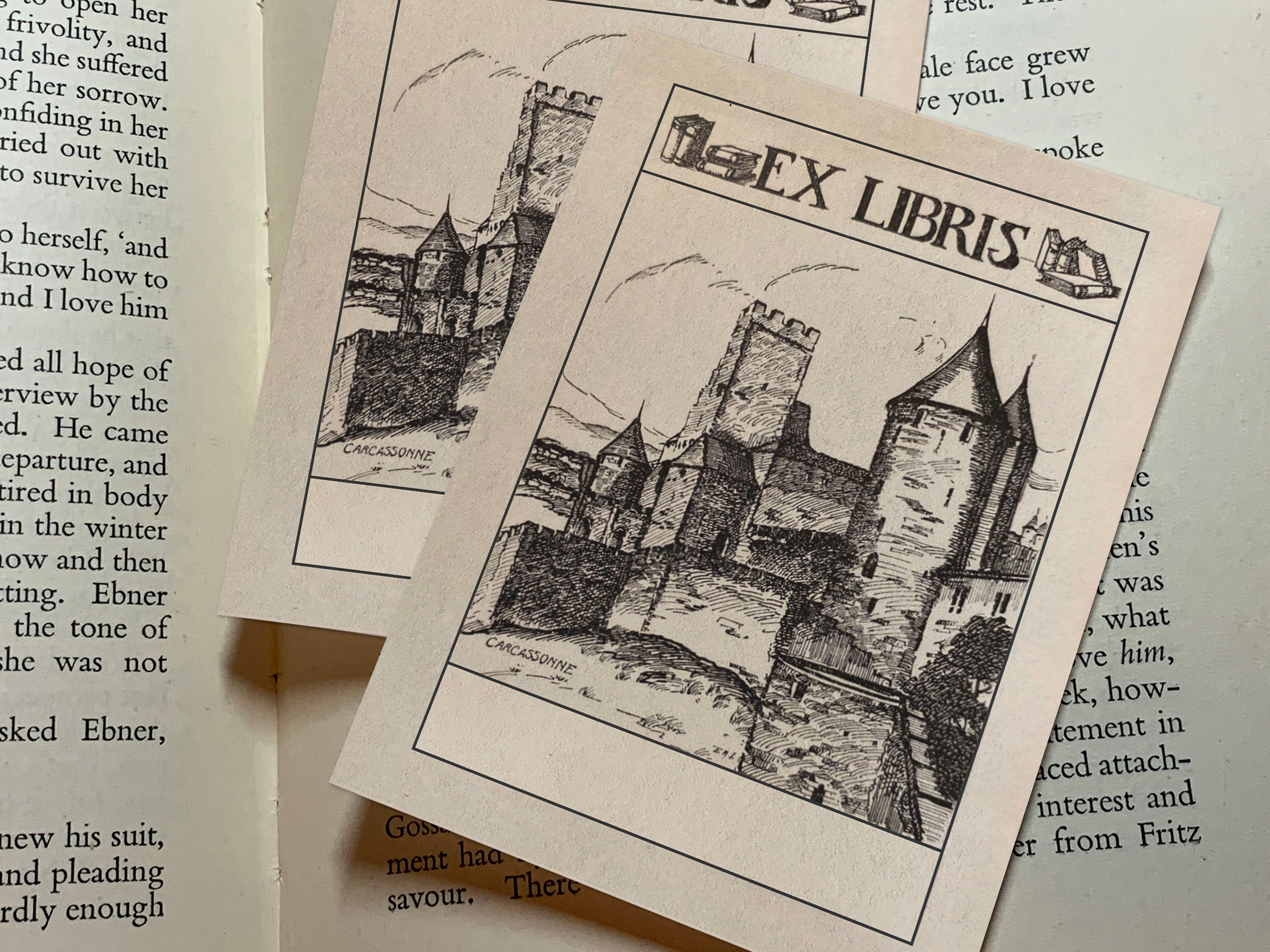 Fortress of Carcassonne, Personalized Ex-Libris Bookplates, Crafted on Traditional Gummed Paper, 3in x 4in, Set of 30