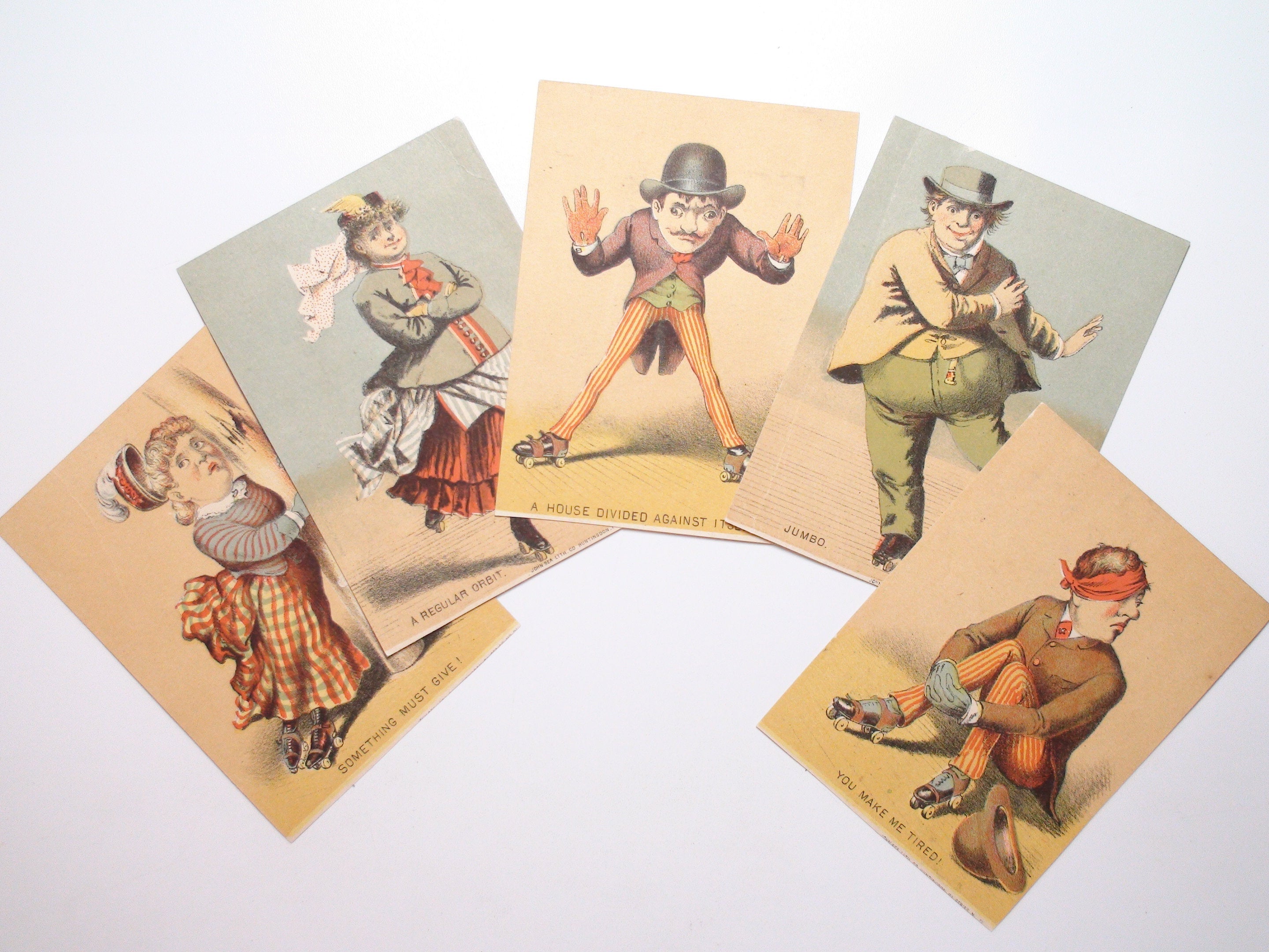 Lot of 5 Original Victorian Postcards, Humorous Cartoons, In Excellent Condition, c1800s