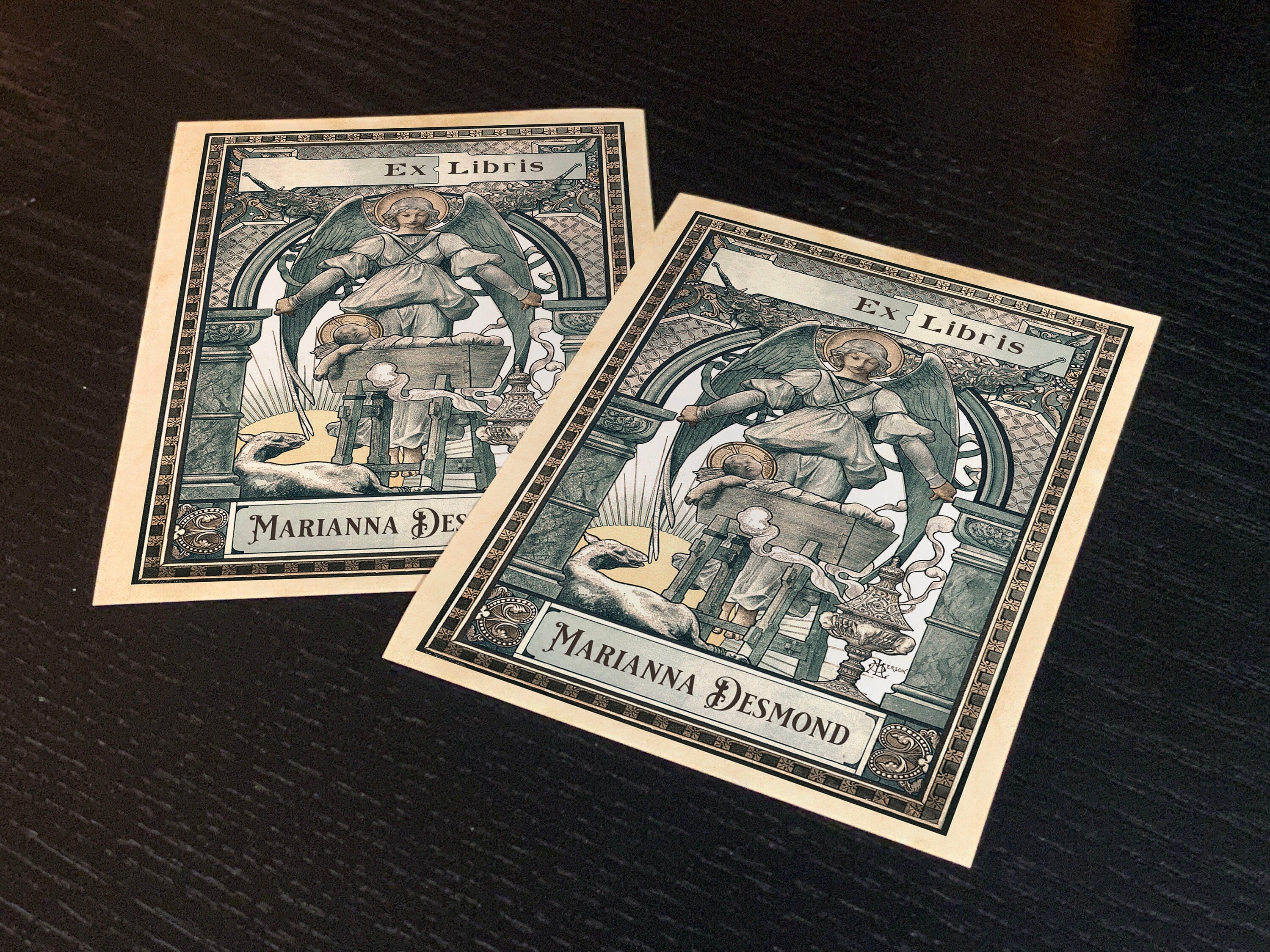 Guardian Angel, Personalized Ex-Libris Bookplates, Crafted on Traditional Gummed Paper, 3in x 4in, Set of 30