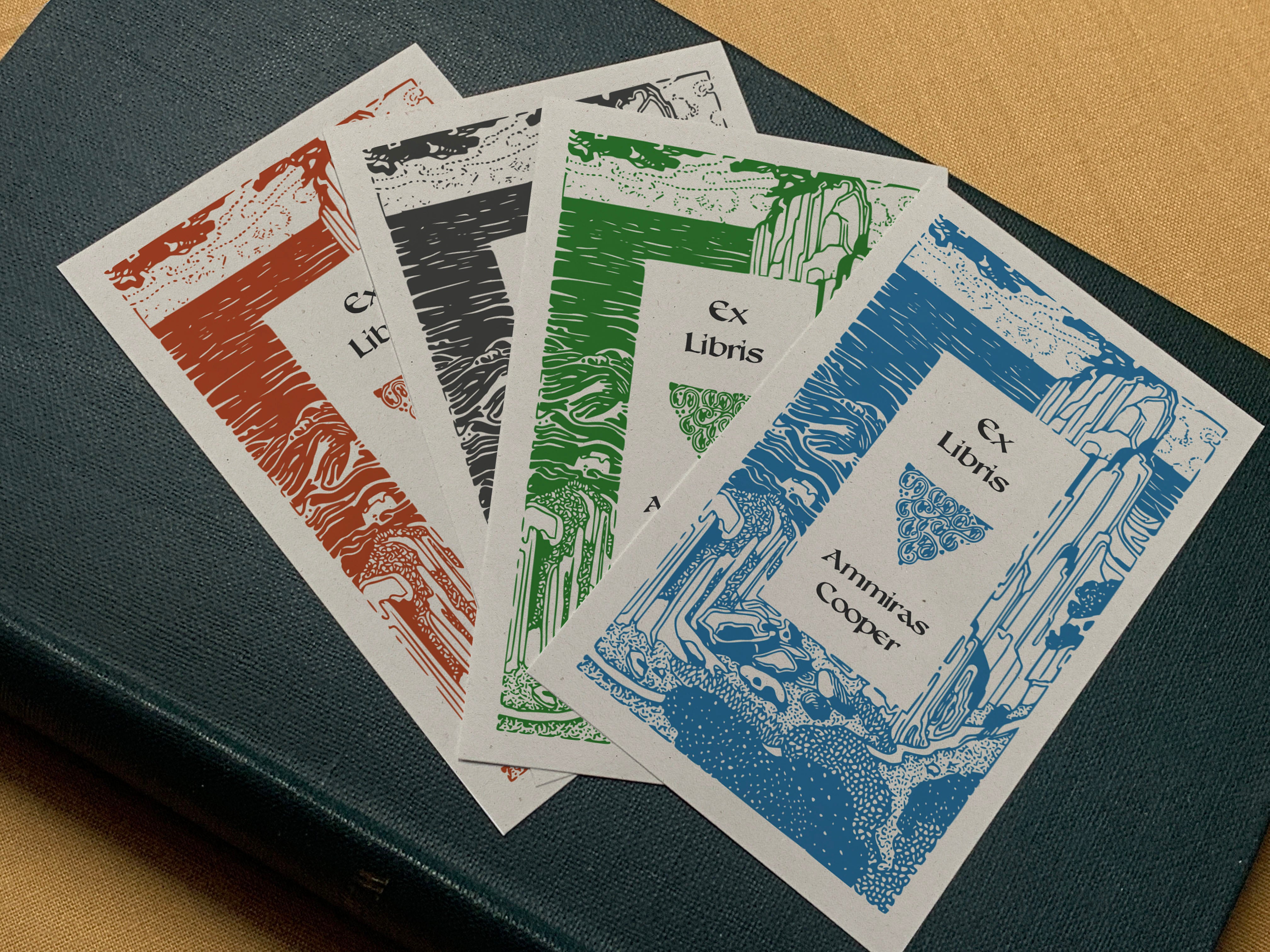 Seashore Woodcut, Personalized Ex-Libris Bookplates, Crafted on Traditional Gummed Paper, 2.5in x 4in, Set of 30