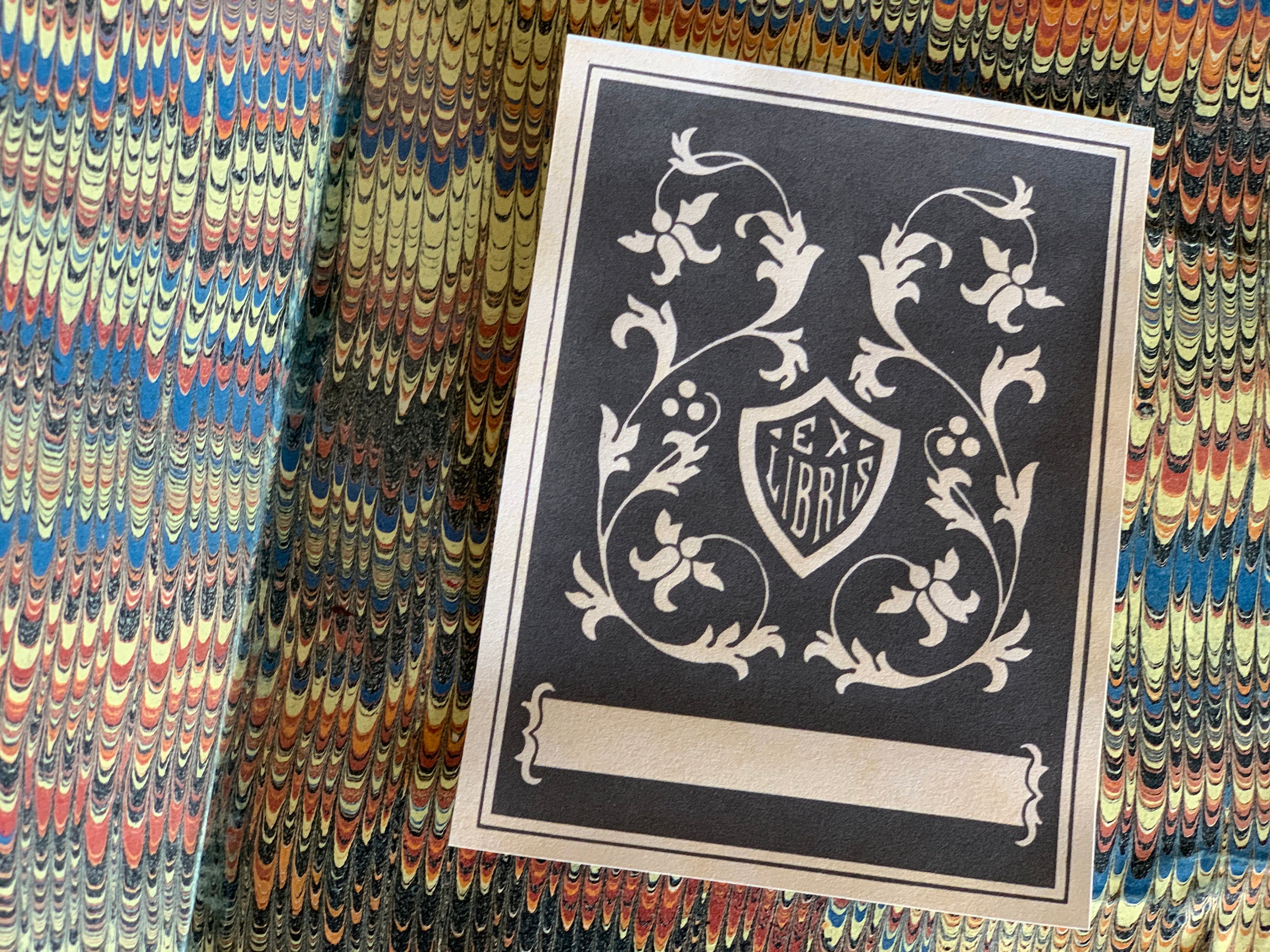 Floral Shield, Personalized Ex-Libris Bookplates, Crafted on Traditional Gummed Paper, 3in x 4in, Set of 30