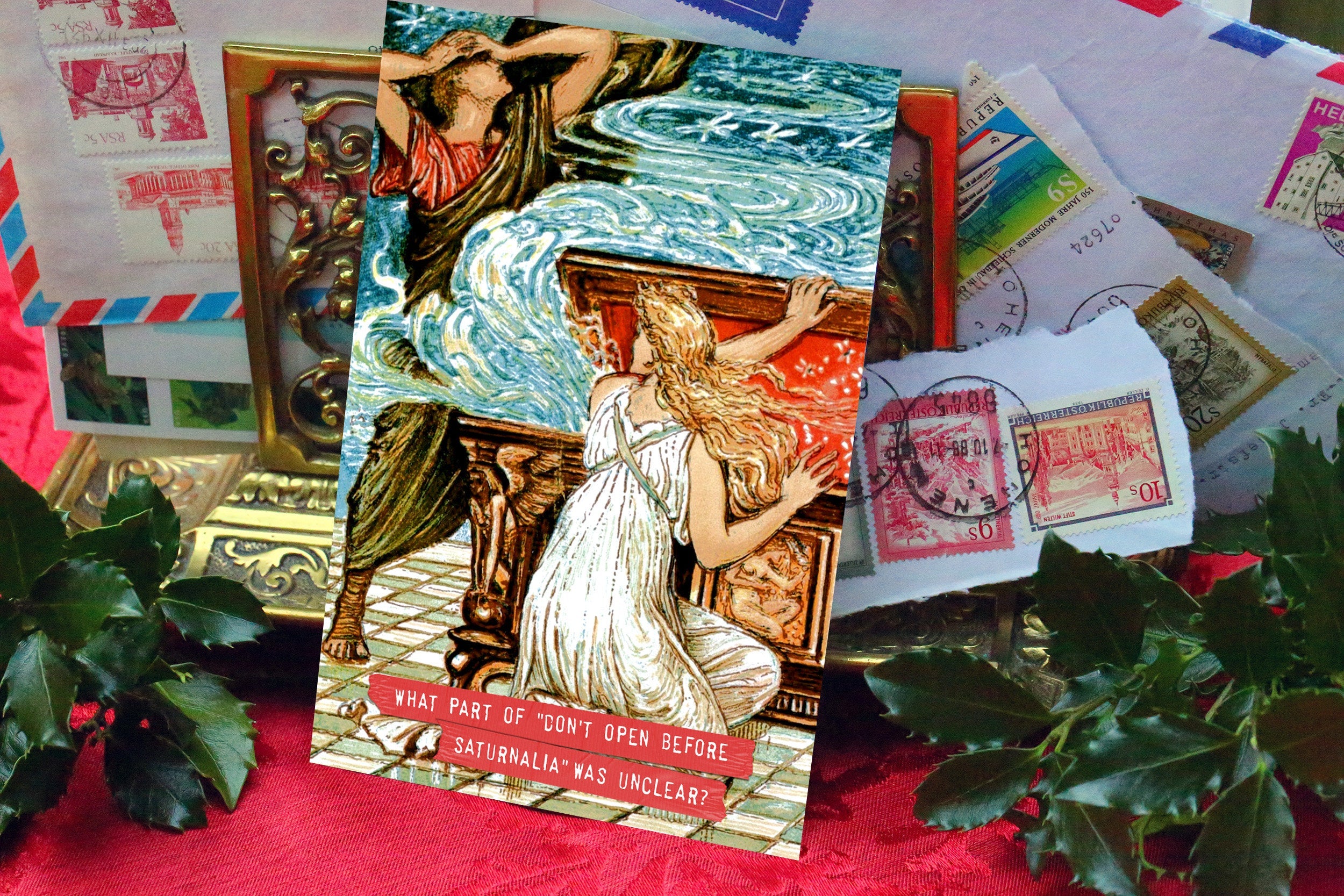 Pandora's Box Saturnalia Pagan Holiday Postcards/Greeting Cards, Exclusively Designed, 12 Cards