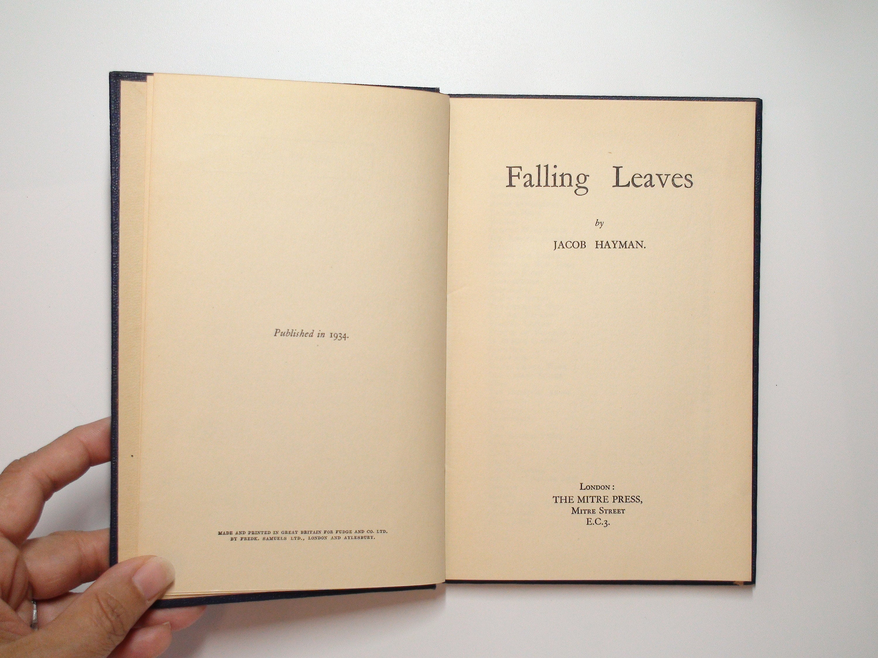 Falling Leaves by Jacob Hayman with Handwritten and Signed Poems, 1st Ed, 1934