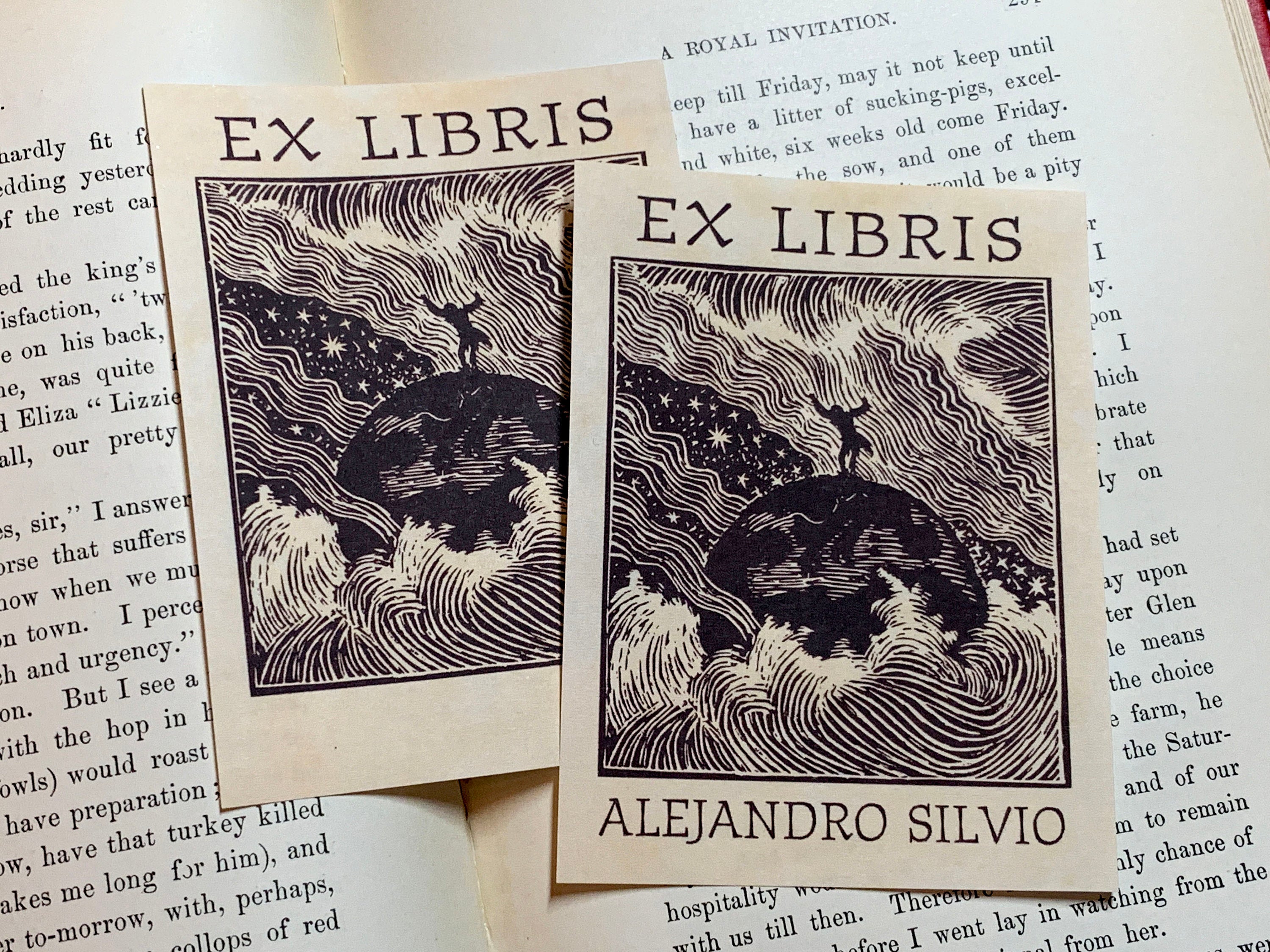 On Top of the World, Personalized Ex-Libris Bookplates, Crafted on Traditional Gummed Paper, 3in x 4in, Set of 30