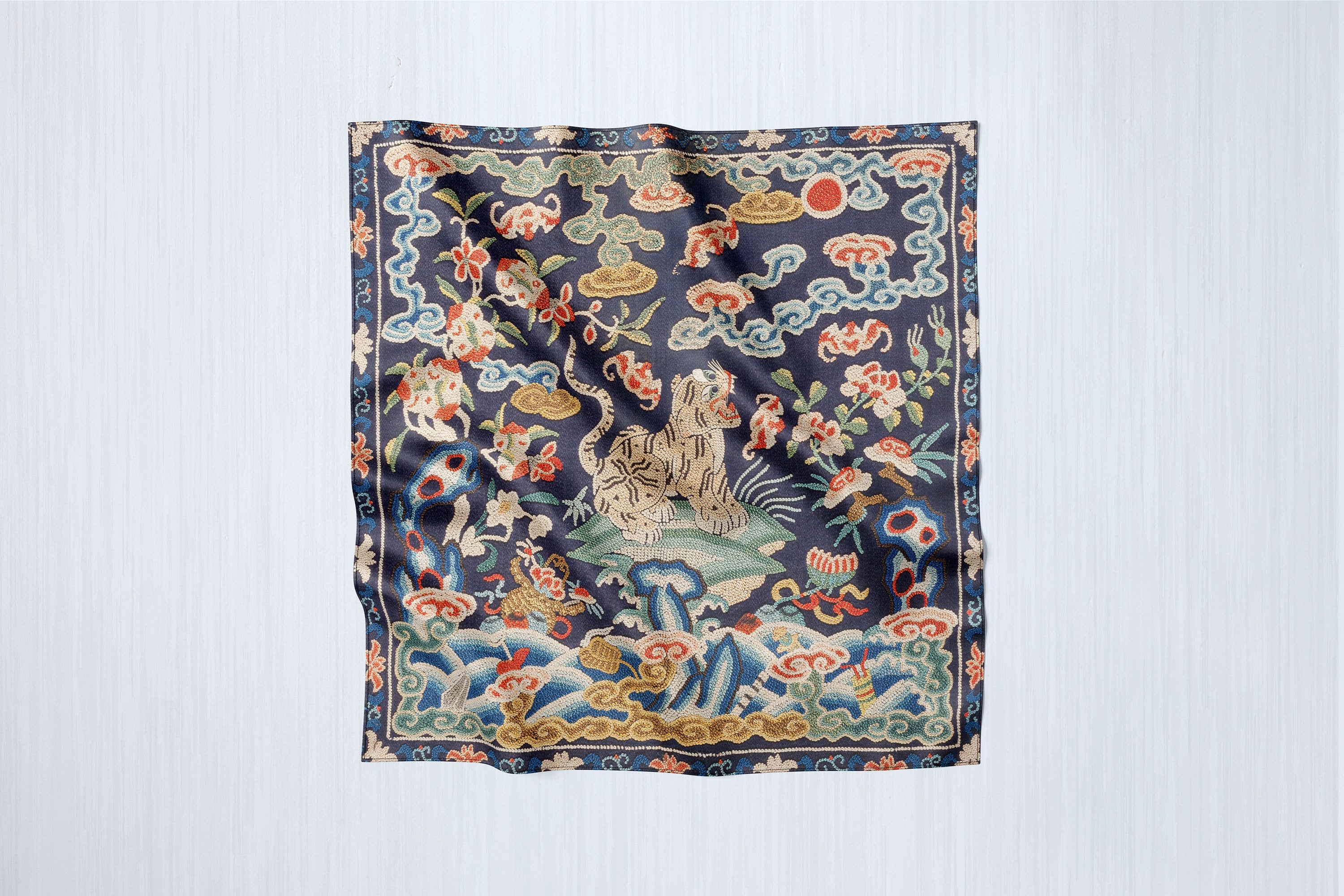 Qing Dynasty Tiger Tapestry, Luxurious Square Scarf/Wrap/Boho Shawl, Made to Order, Handmade and Cruelty Free