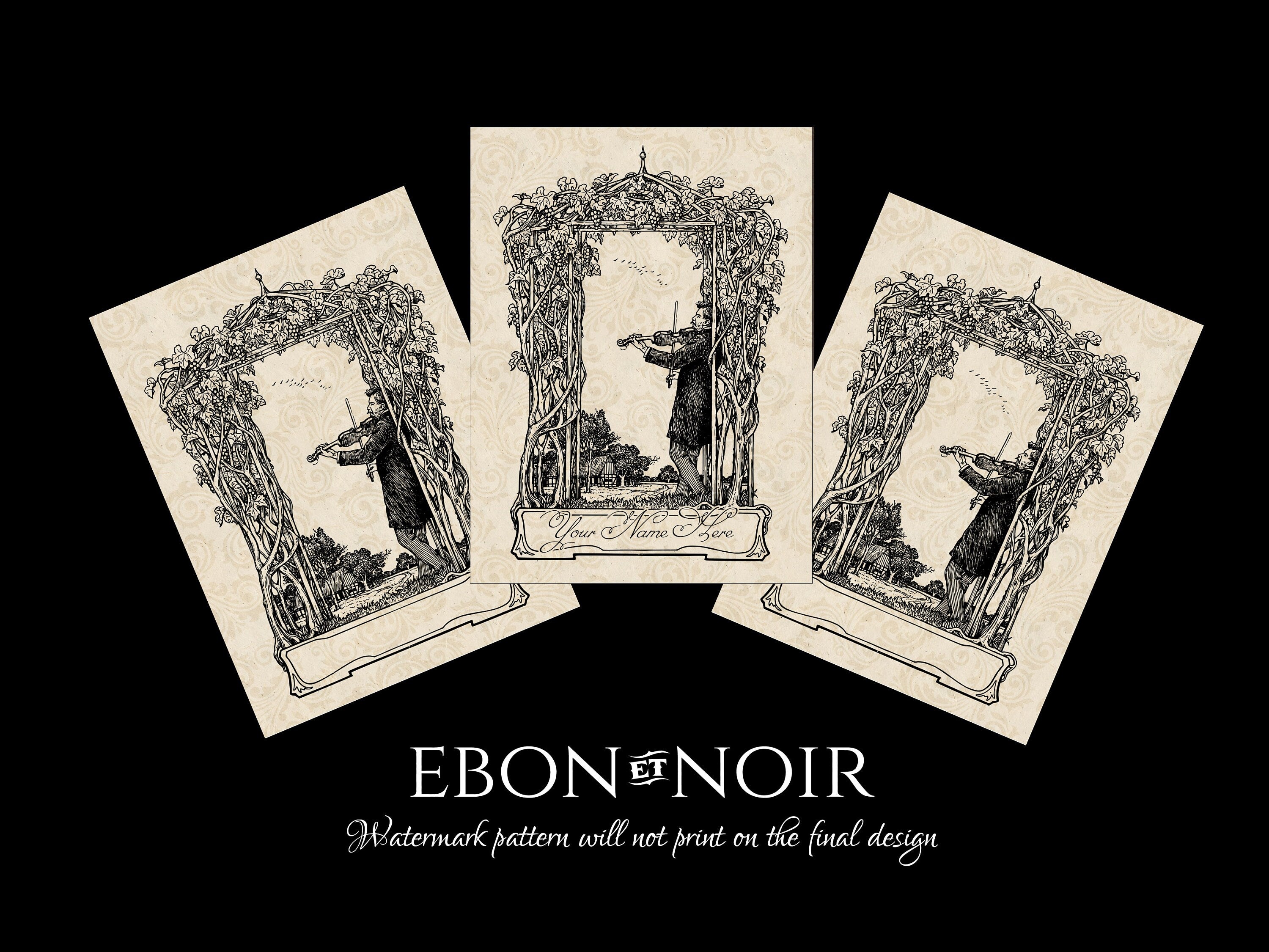 The Violinist, Personalized Ex-Libris Bookplates, Crafted on Traditional Gummed Paper, 3in x 4in, Set of 30