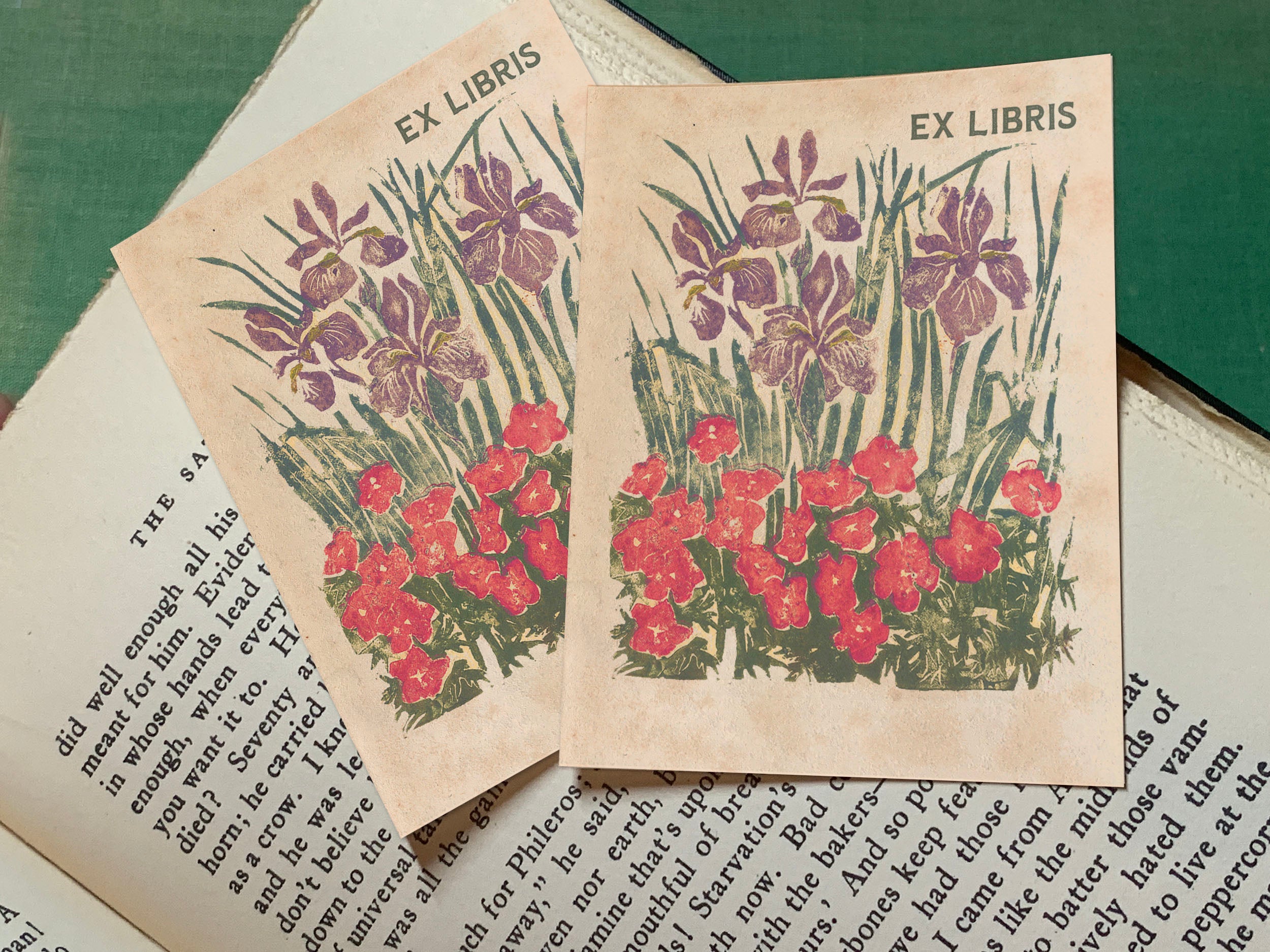 Summer Irises, Personalized Ex-Libris Bookplates, Crafted on Traditional Gummed Paper, 4in x 3in, Set of 30