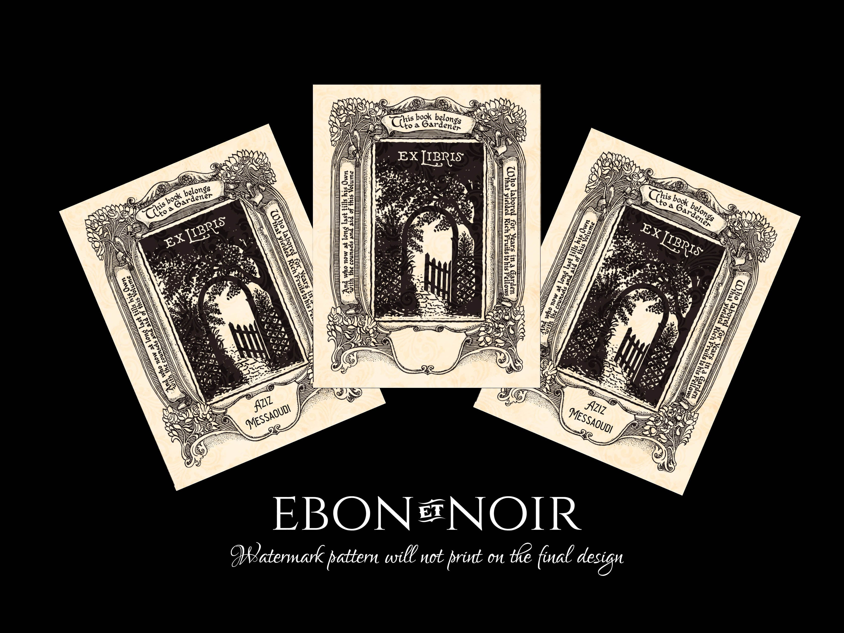 Garden Gate, Personalized Ex-Libris Bookplates FOR HIM, Crafted on Traditional Gummed Paper, 3in x 4in, Set of 30