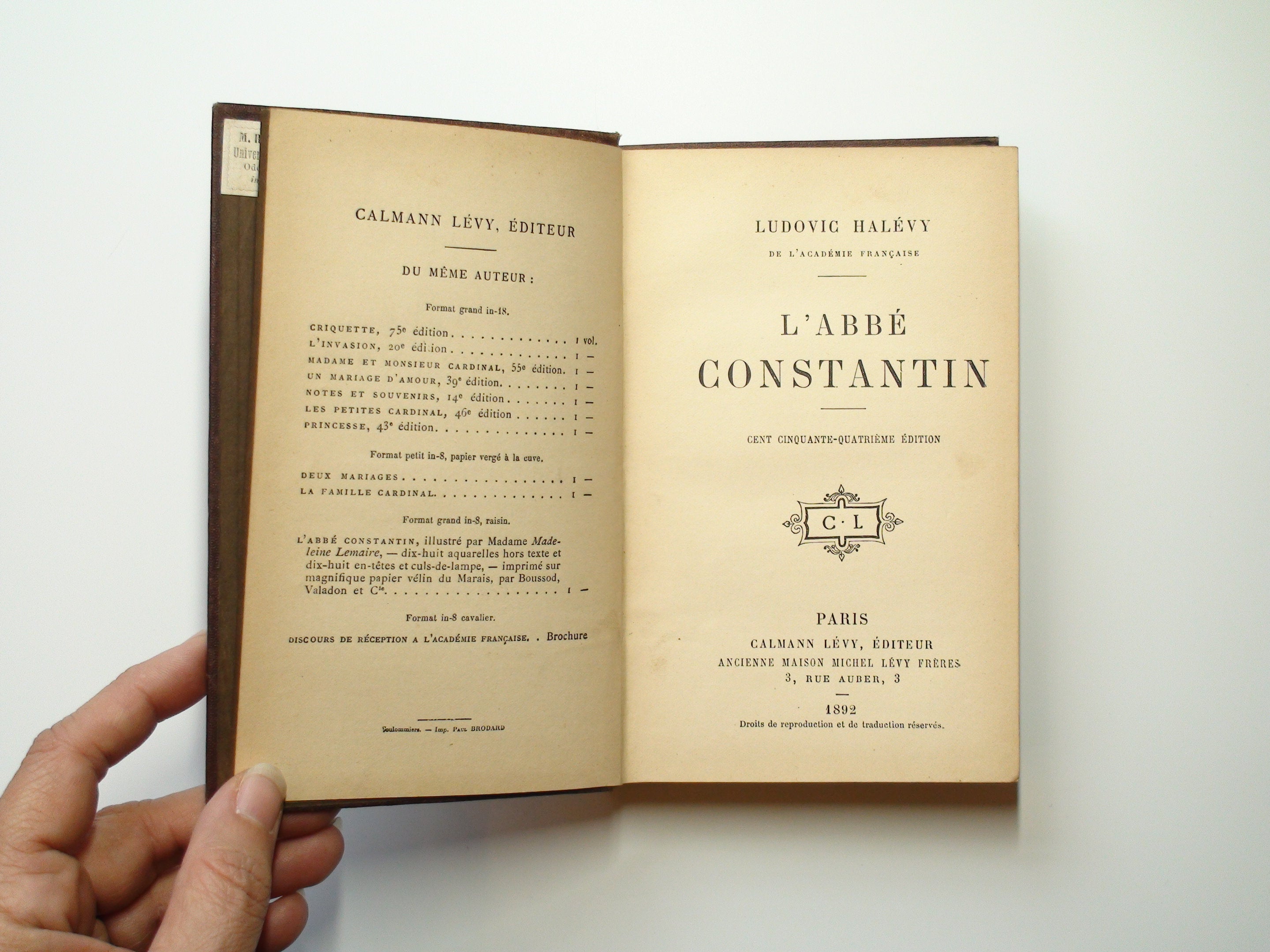 L'Abbé Constantin, Ludovic Halévy, 154th Ed., 1892, French Language, Paris