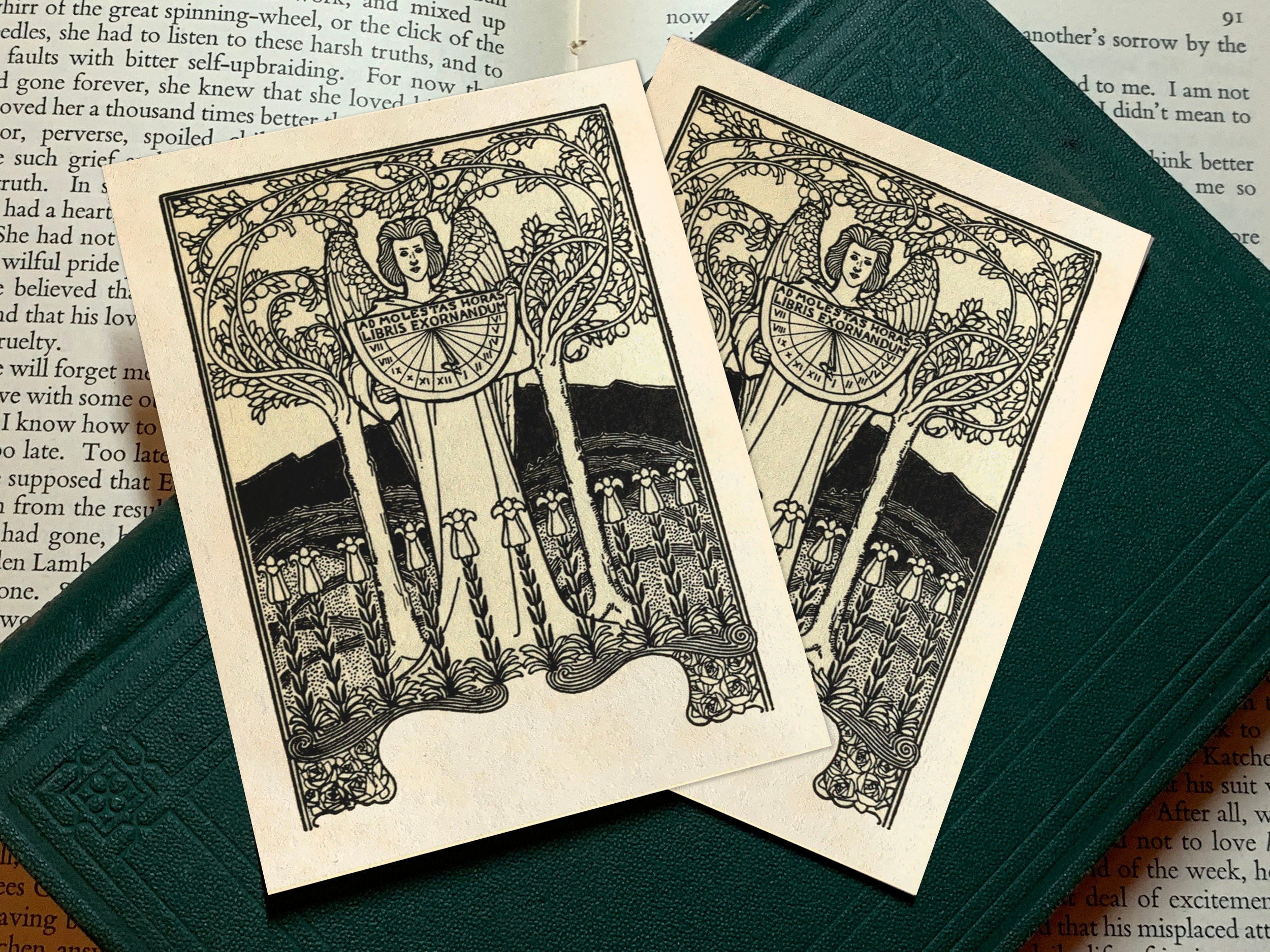 Stained Glass Angel, Personalized Gothic Ex-Libris Bookplates, Crafted on Traditional Gummed Paper, 3in x 4in, Set of 30
