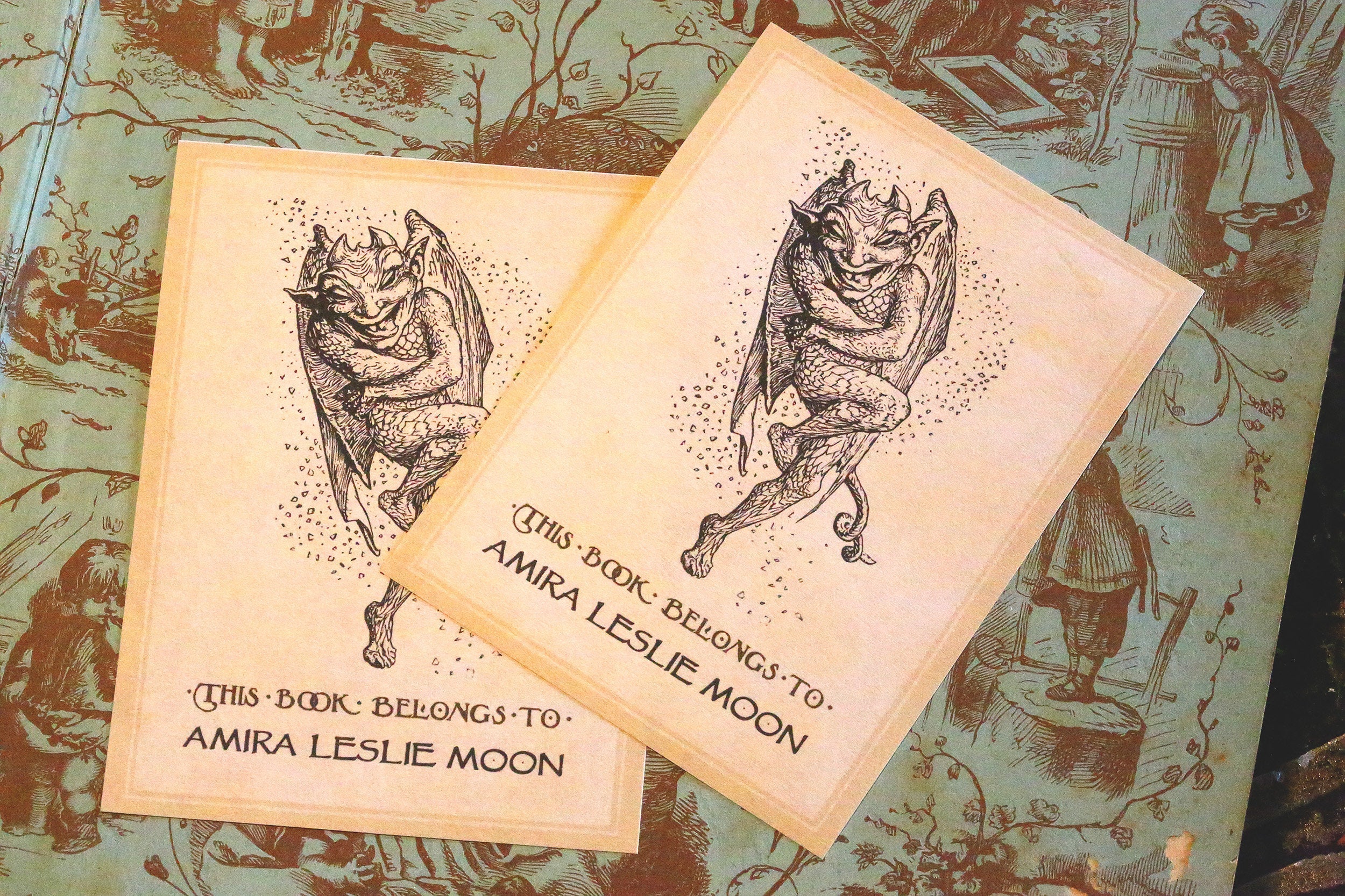 Laughing Imp, Personalized Ex-Libris Bookplates, Crafted on Traditional Gummed Paper, 3in x 4in, Set of 30