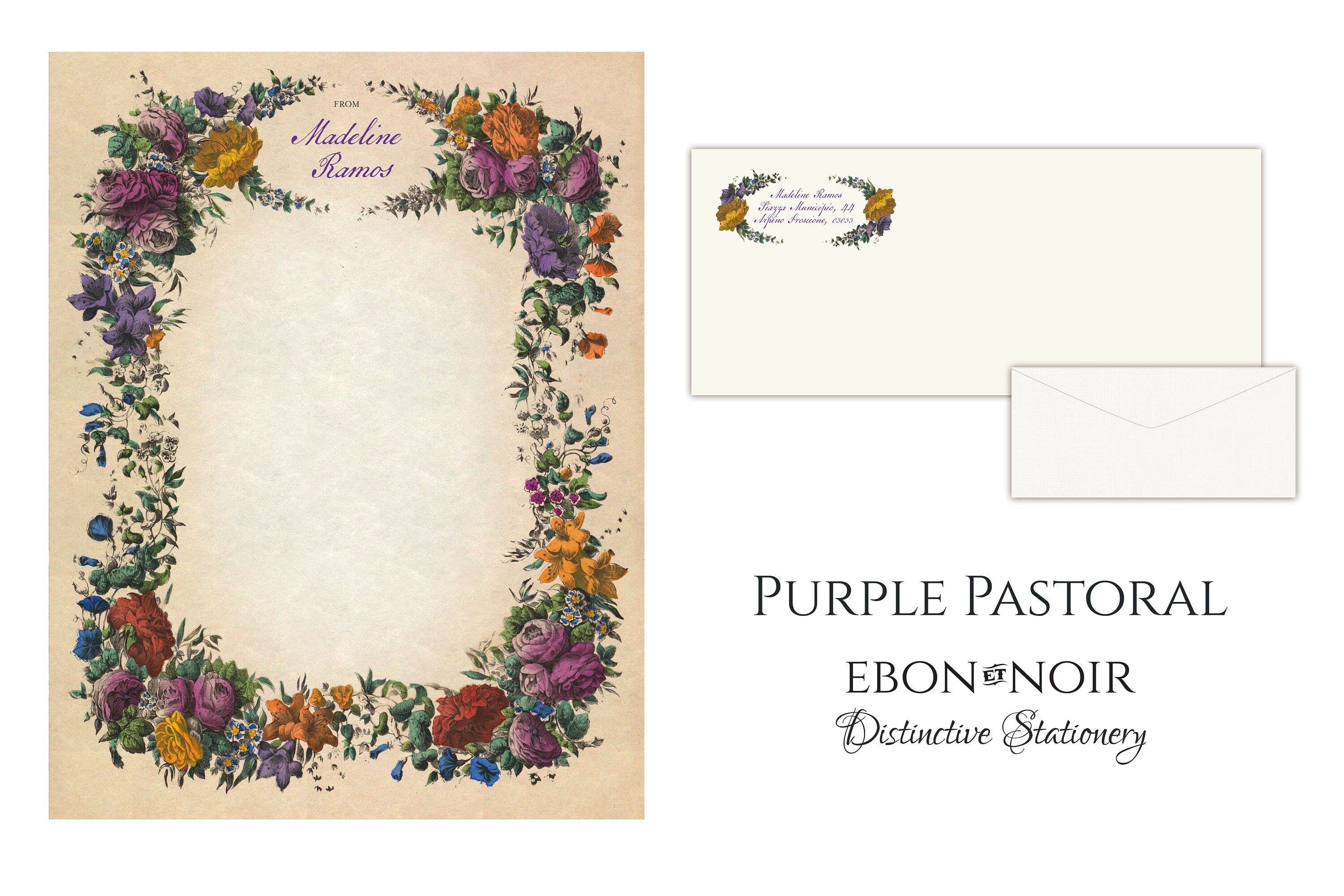 Purple Pastoral, Luxurious Handcrafted Stationery Set for Letter Writing, Personalized, 12 Sheets/10 Envelopes