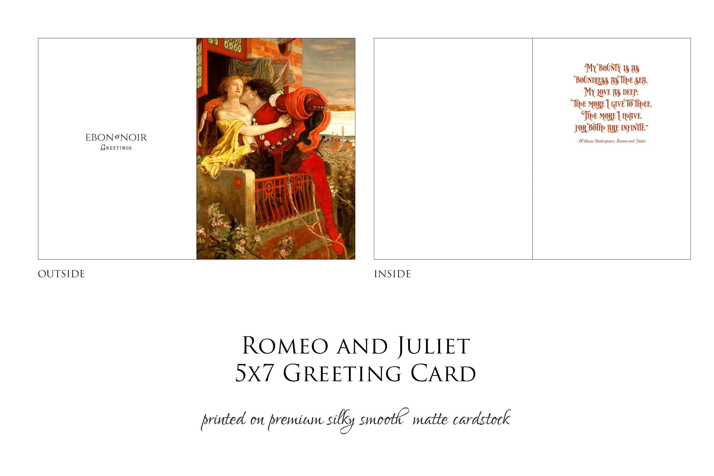 Romeo and Juliet by Ford Madox Brown, Personalized Valentine's Day Greeting Card with Gold Foil Envelope, 1 Card/Envelope