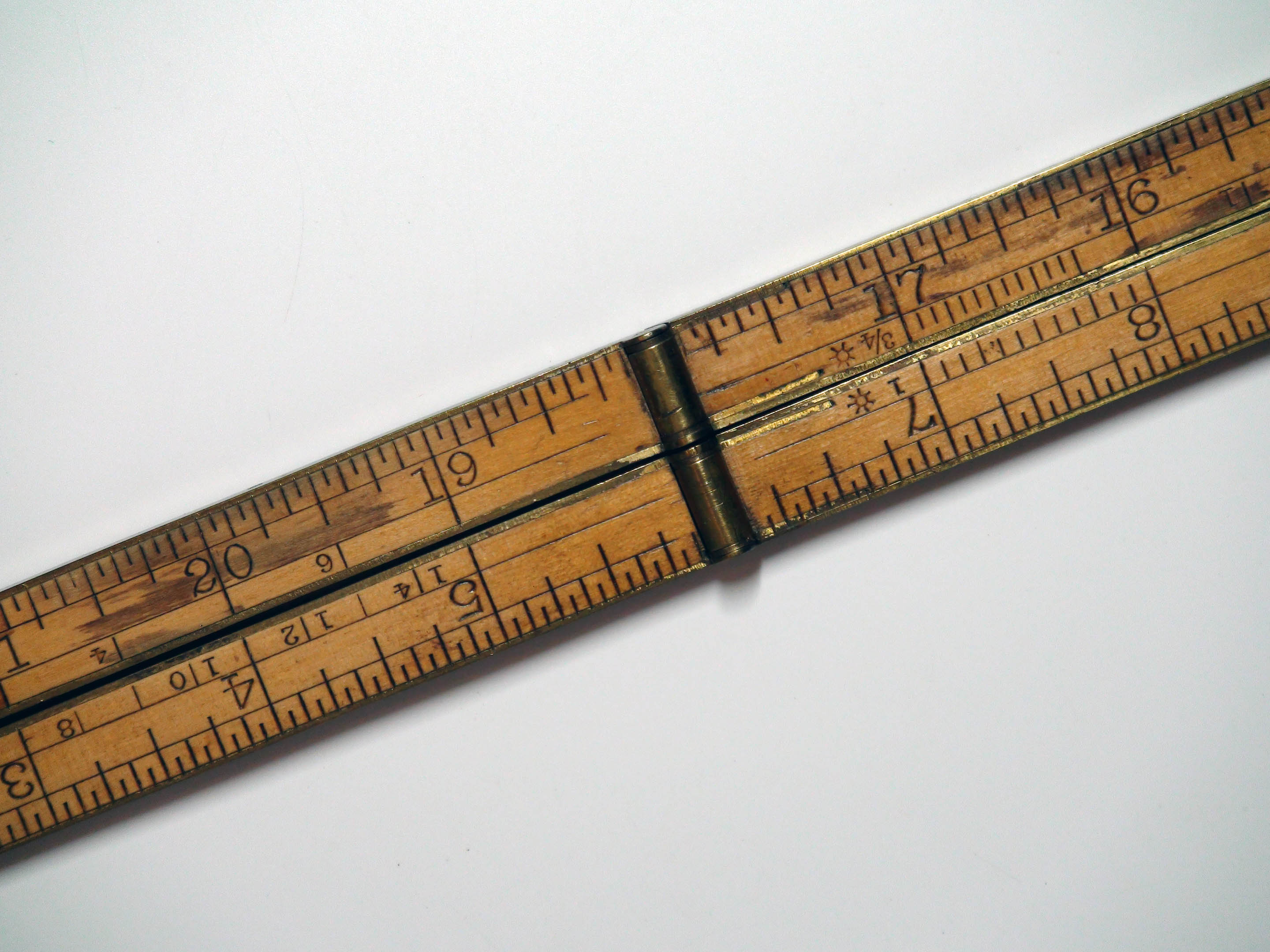 Vintage Stanley Rule & Level Co. No. 62, 24in 4- Fold Carpenter Ruler, Brass and Boxwood