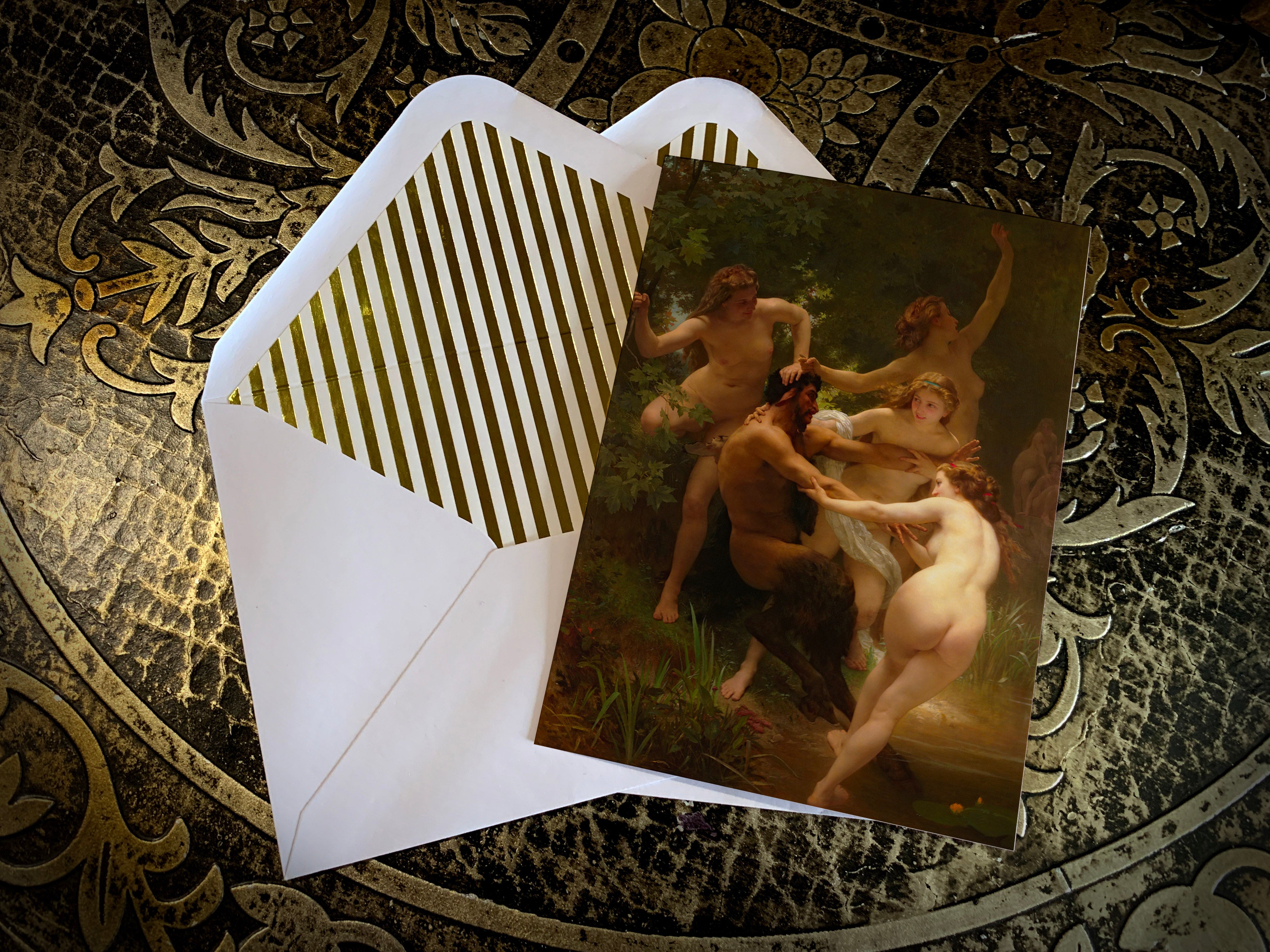 Nymph and Satyr, by Adolphe William Bouguereau, Greeting Card, with Elegant Gold Foil Envelope