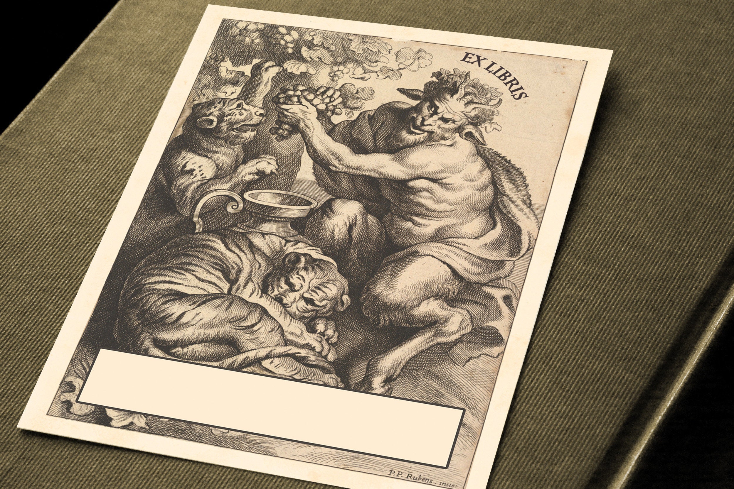 Satyr With Pet Tiger Cubs, Personalized, Ex-Libris Bookplates, Crafted on Traditional Gummed Paper, 3in x 4in, Set of 30