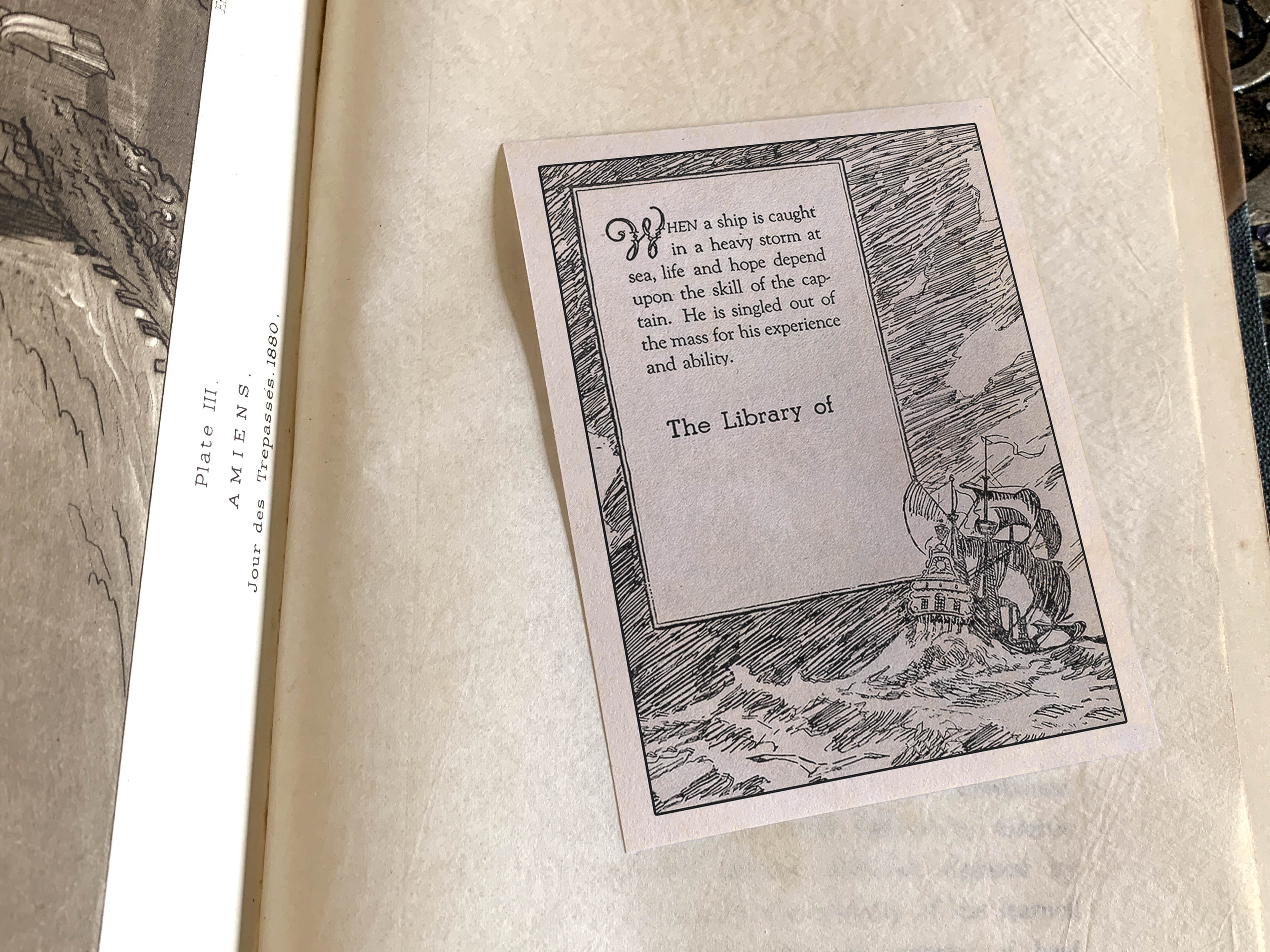 Ship Caught in a Storm, Personalized Ex-Libris Bookplates, Crafted on Traditional Gummed Paper, 3in x 4in, Set of 30