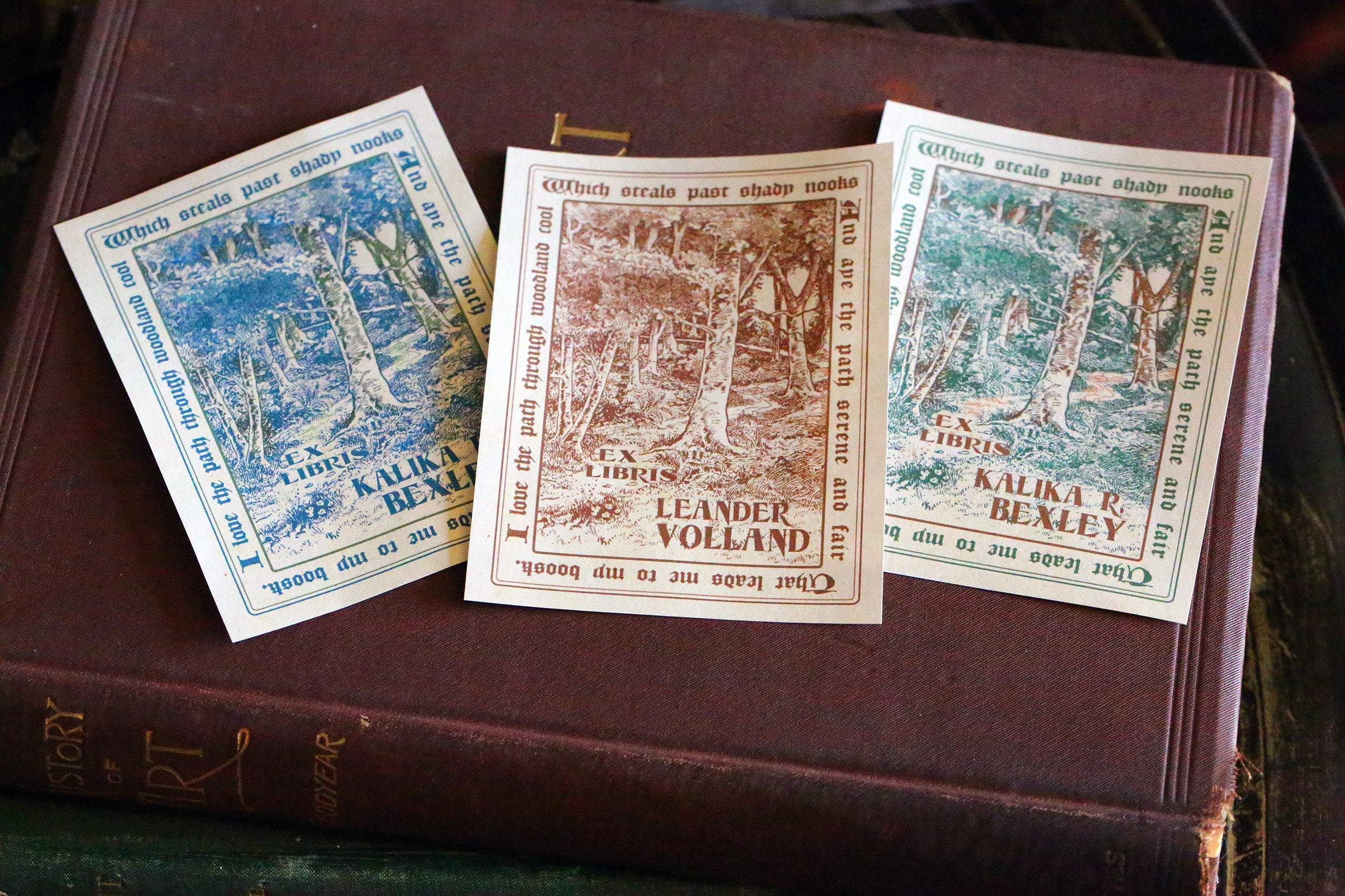 Woodland Path, Personalized Ex-Libris Bookplates, Crafted on Traditional Gummed Paper, 3in x 4in, Set of 30