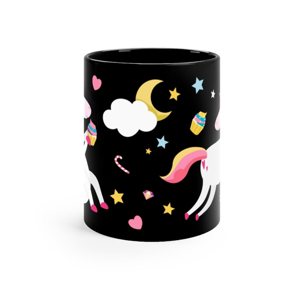 Unicorn Candy Magic, Black Ceramic, 11oz Coffee Mug
