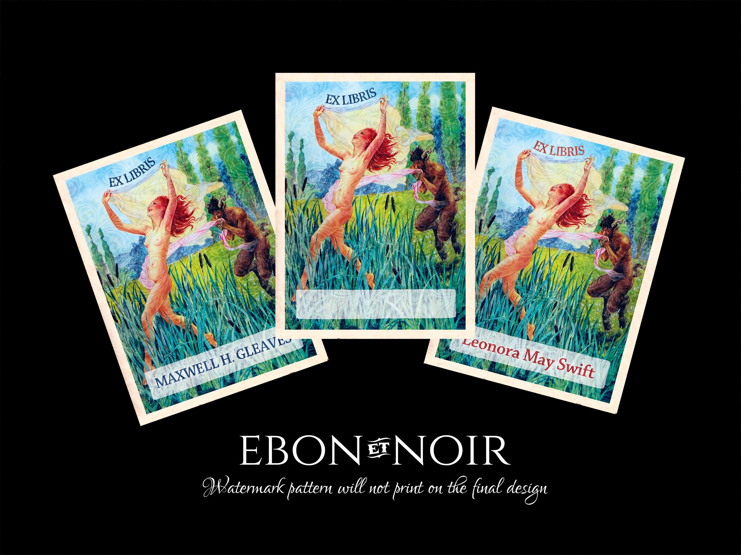 Satyr Chasing Nymph, Personalized Erotic Ex-Libris Bookplates, Crafted on Traditional Gummed Paper, 3in x 4in, Set of 30