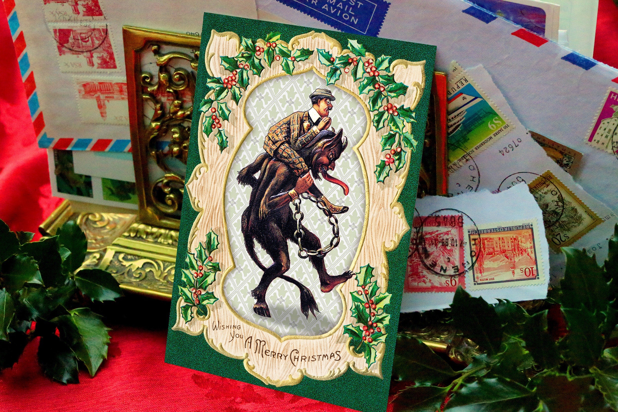 Naughty Krampus, Gruss Vom Krampus, Victorian Christmas Postcard Set, 6 Designs, Set of 12