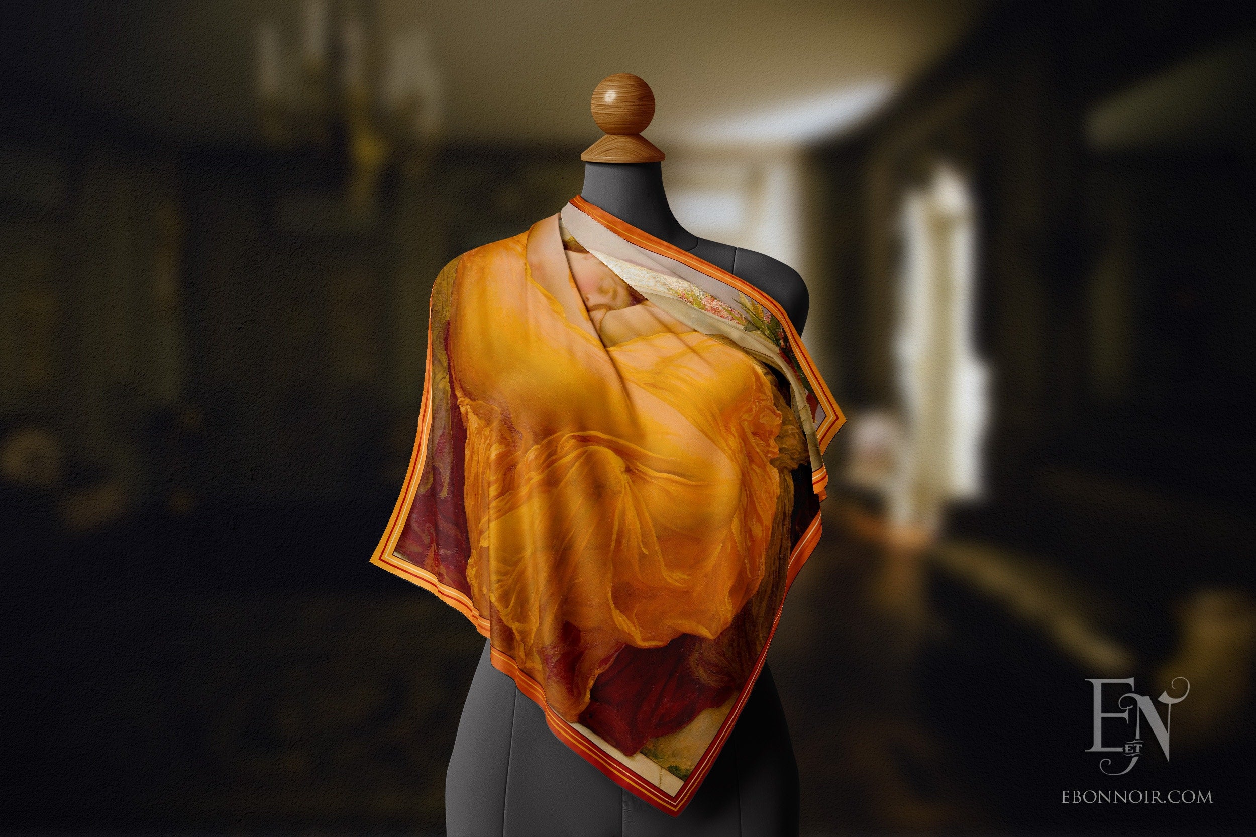 Flaming June by Sir Frederic Leighton, Luxurious Square Scarf/Wrap/Boho Shawl, Made to Order, Handmade and Cruelty-Free