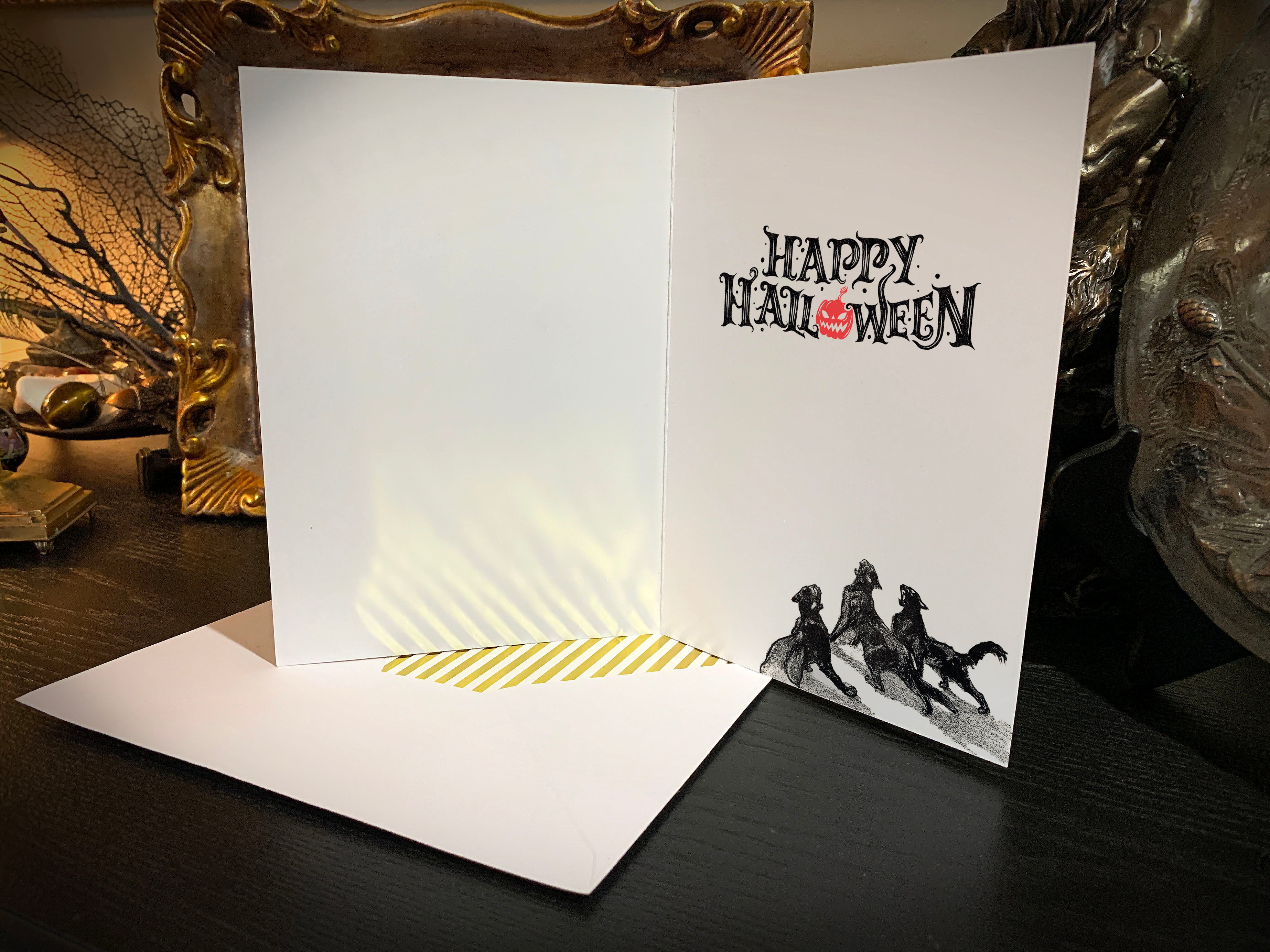 Witches by Theophile A. Steinlen Halloween/Walpurgisnacht Greeting Card with Elegant Striped Gold Foil Envelope, 1 Card/Envelope