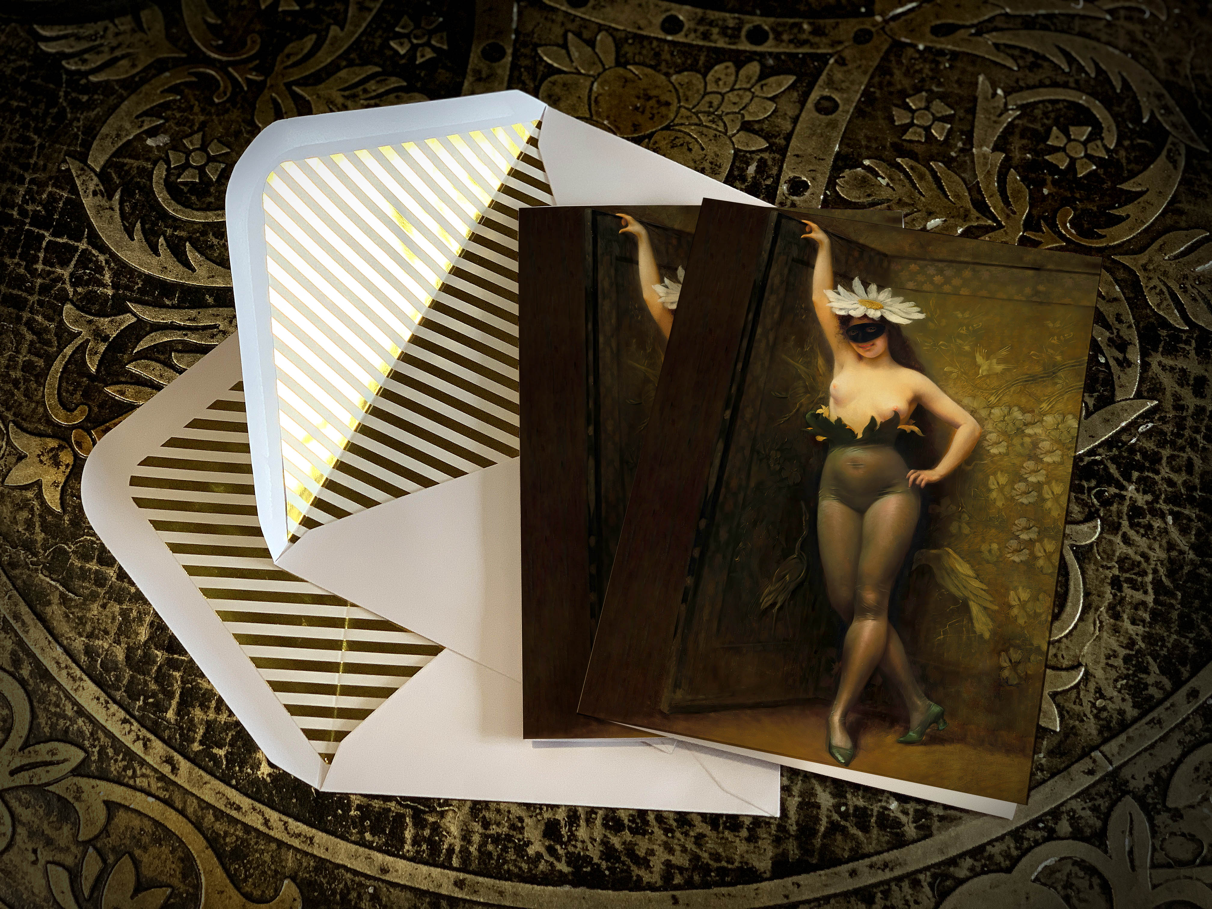 Flower Woman by Albert Joseph Pénot, Gothic Greeting Card with Elegant Striped Gold Foil Envelope, 1 Card/Envelope