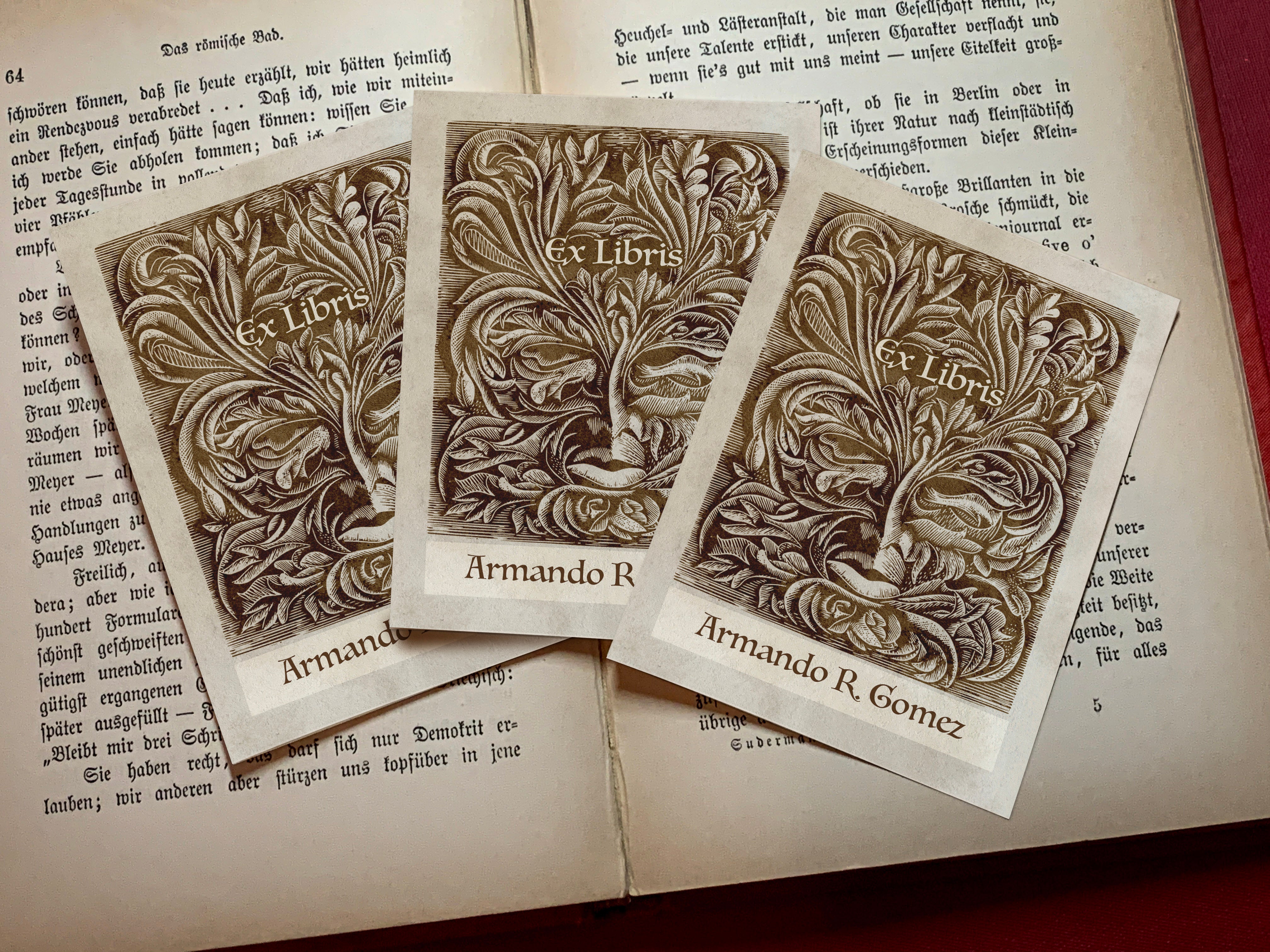 Green Man, Personalized Ex-Libris Bookplates, Crafted on Traditional Gummed Paper, 3in x 4in, Set of 30