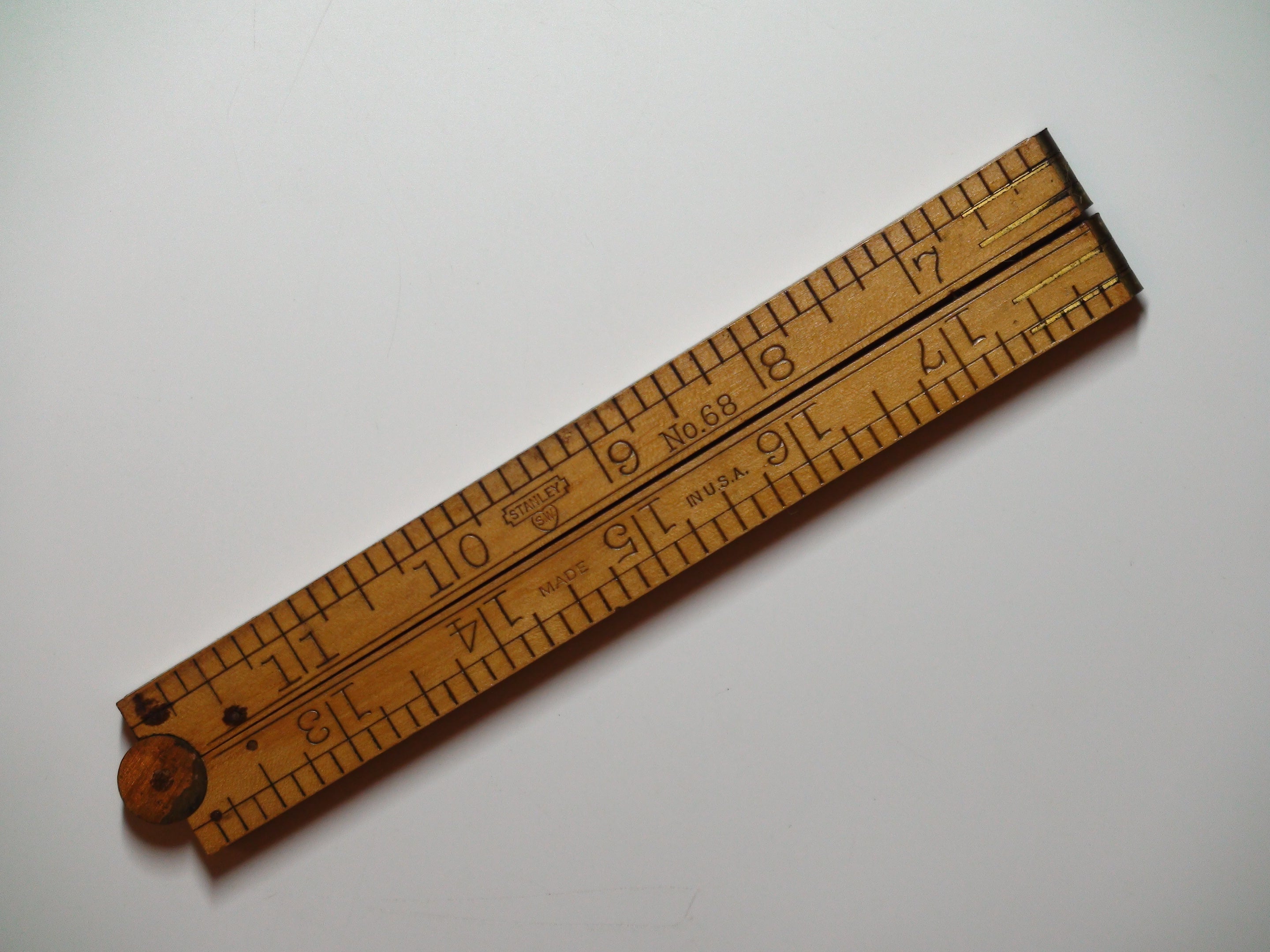 Vintage Stanley Rule & Level Co. No. 68, 24in 4-Fold Brass and Boxwood Carpenter Ruler, Folding Ruler