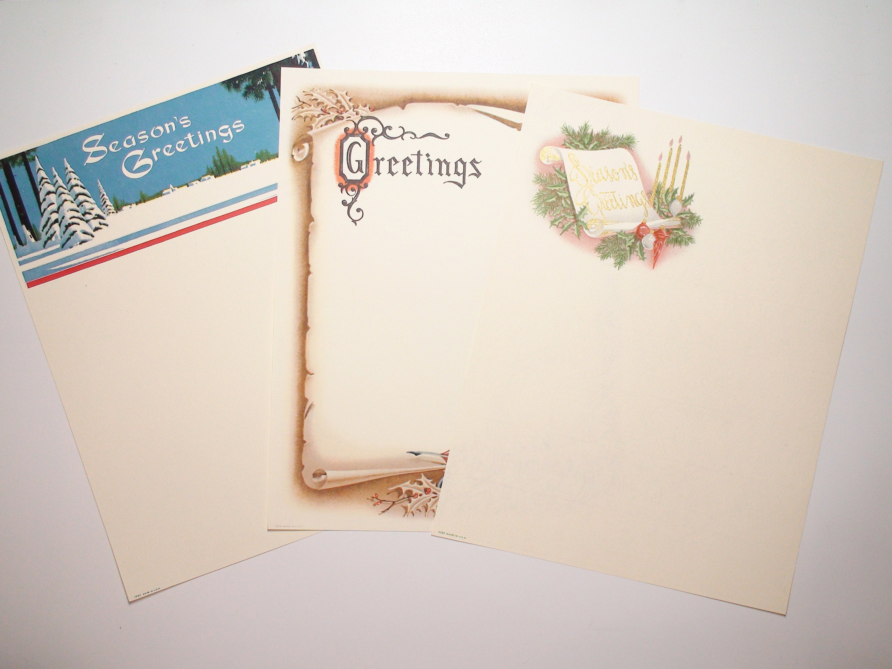 20 Sheets of Vintage Christmas Holiday Border Stationery/Letterhead for Notes and Letters, Gilt Accents, c1960s-80s