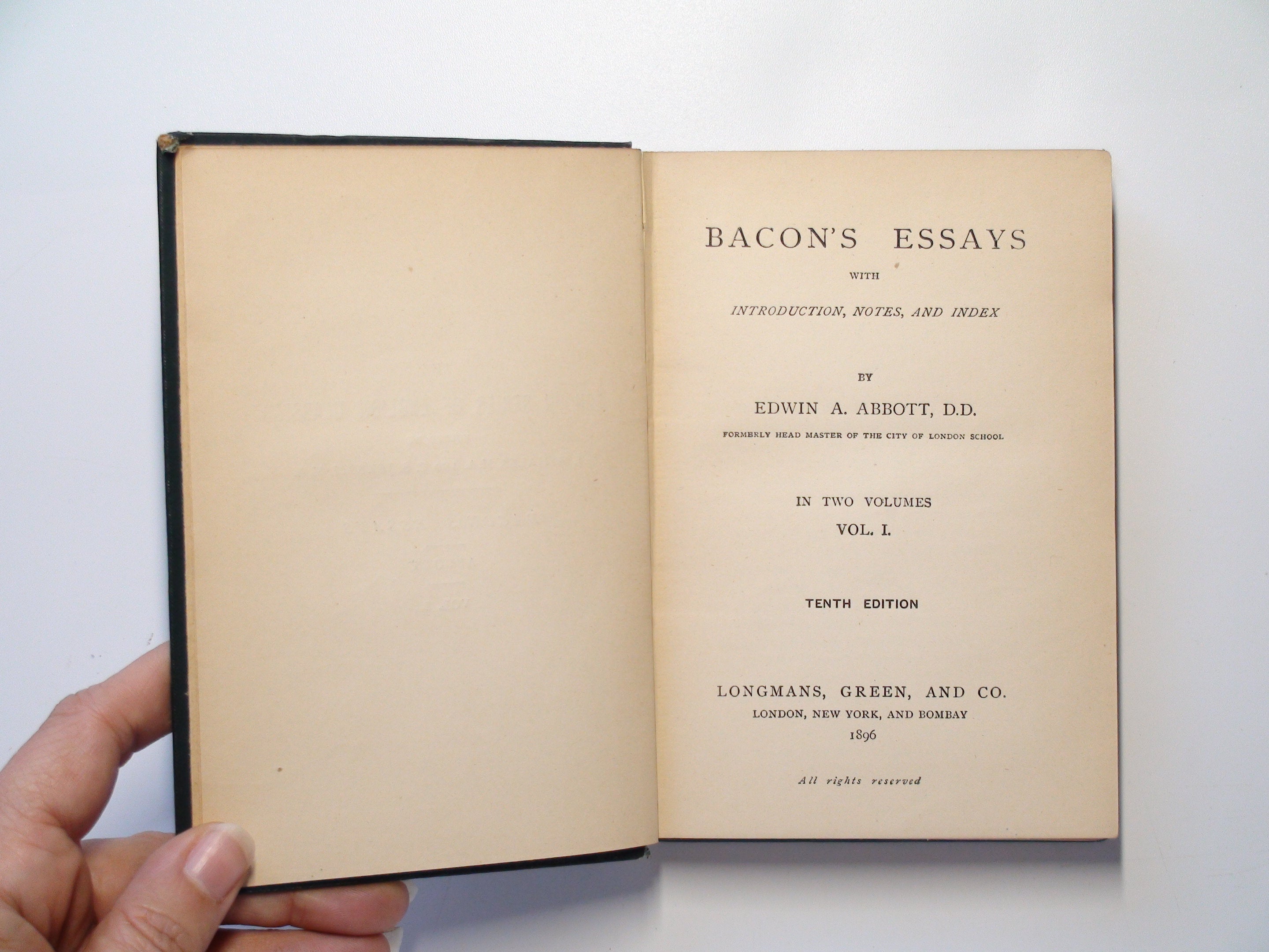 Bacon's Essays, By Edwin A. Abbott, Vol I, 10th Ed, 1896