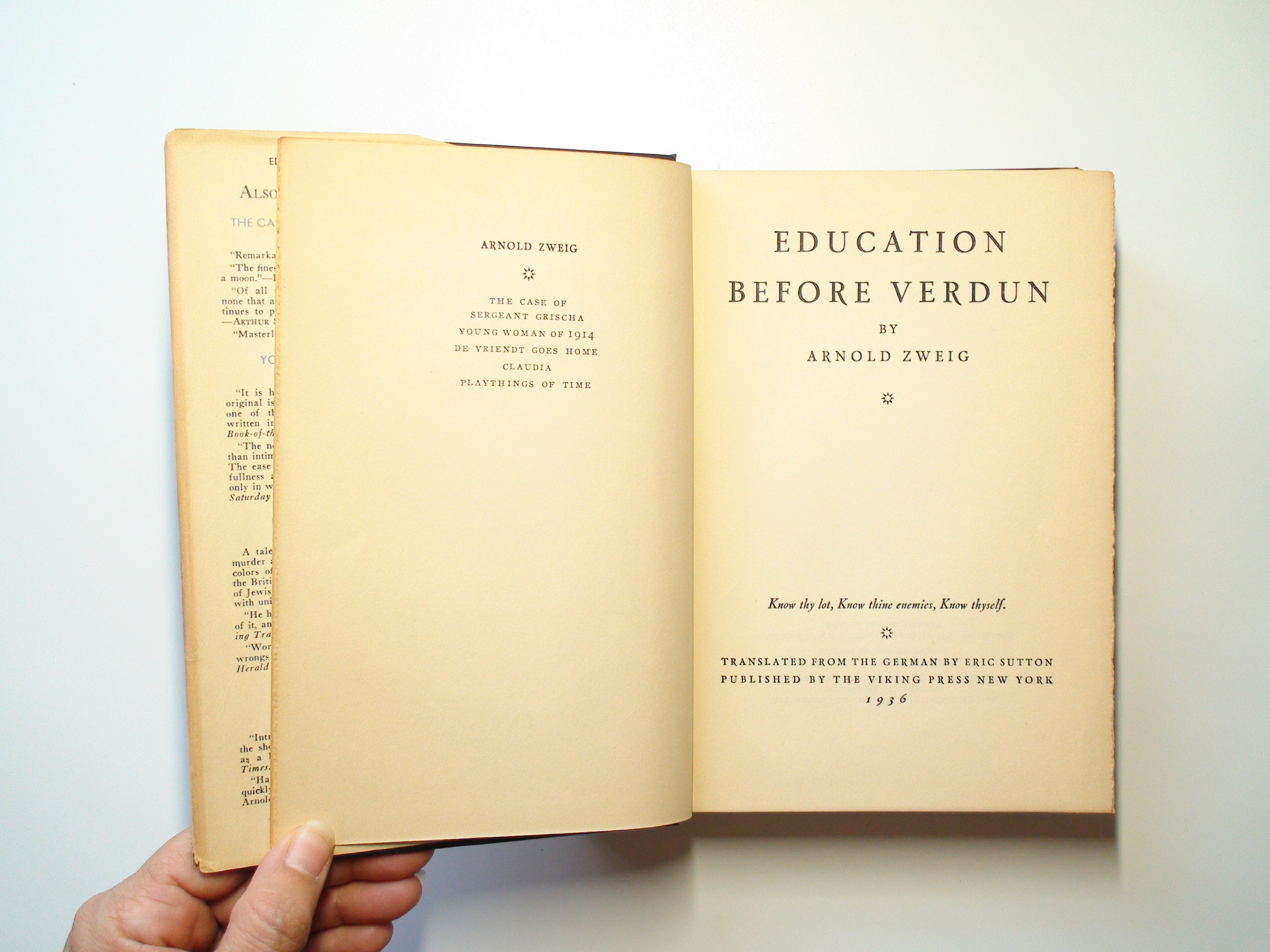 Education Before Verdun, Arnold Zweig, 1st American Ed, w DJ, 1936