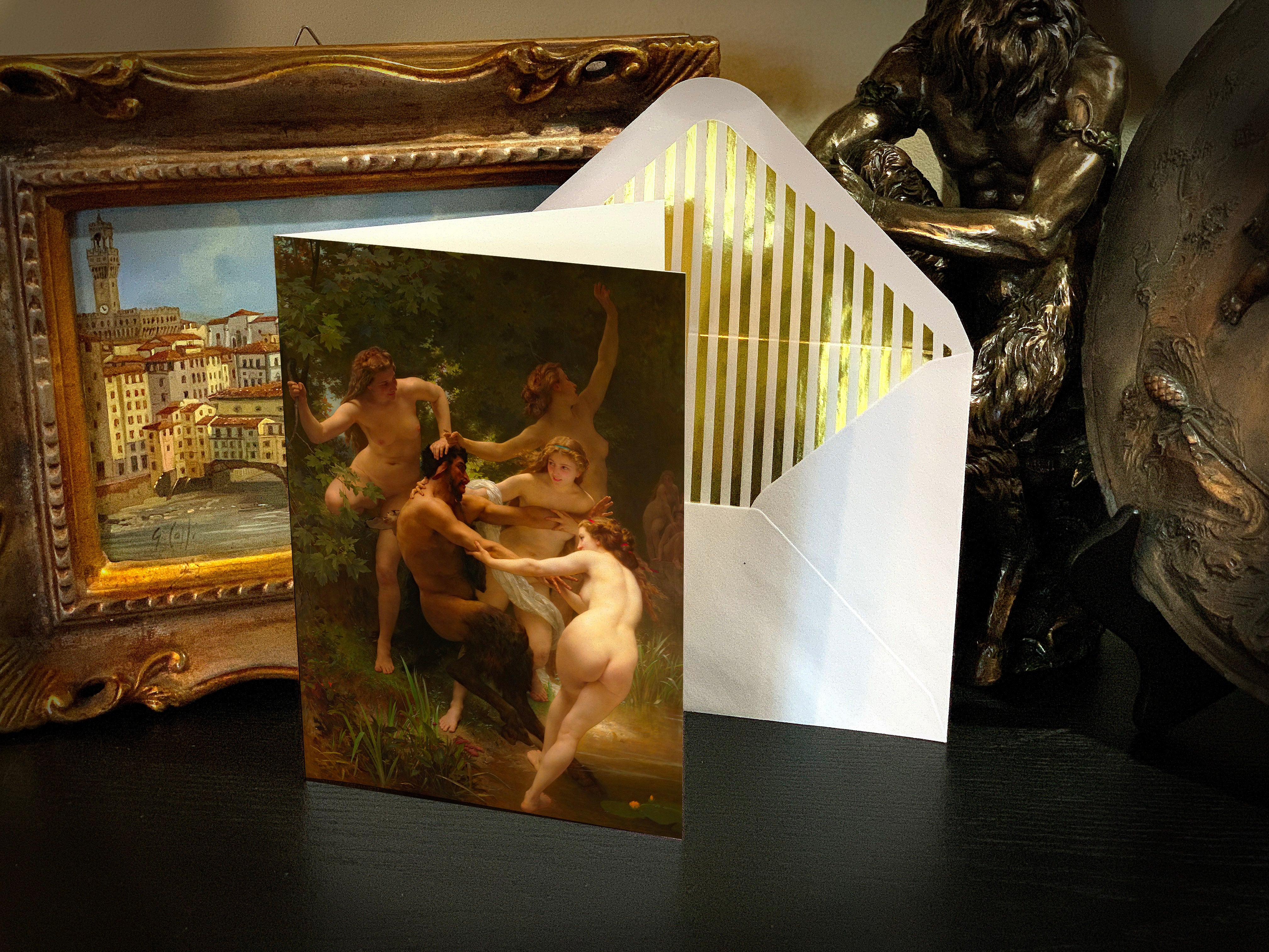 Nymph and Satyr, by Adolphe William Bouguereau, Greeting Card, with Elegant Gold Foil Envelope