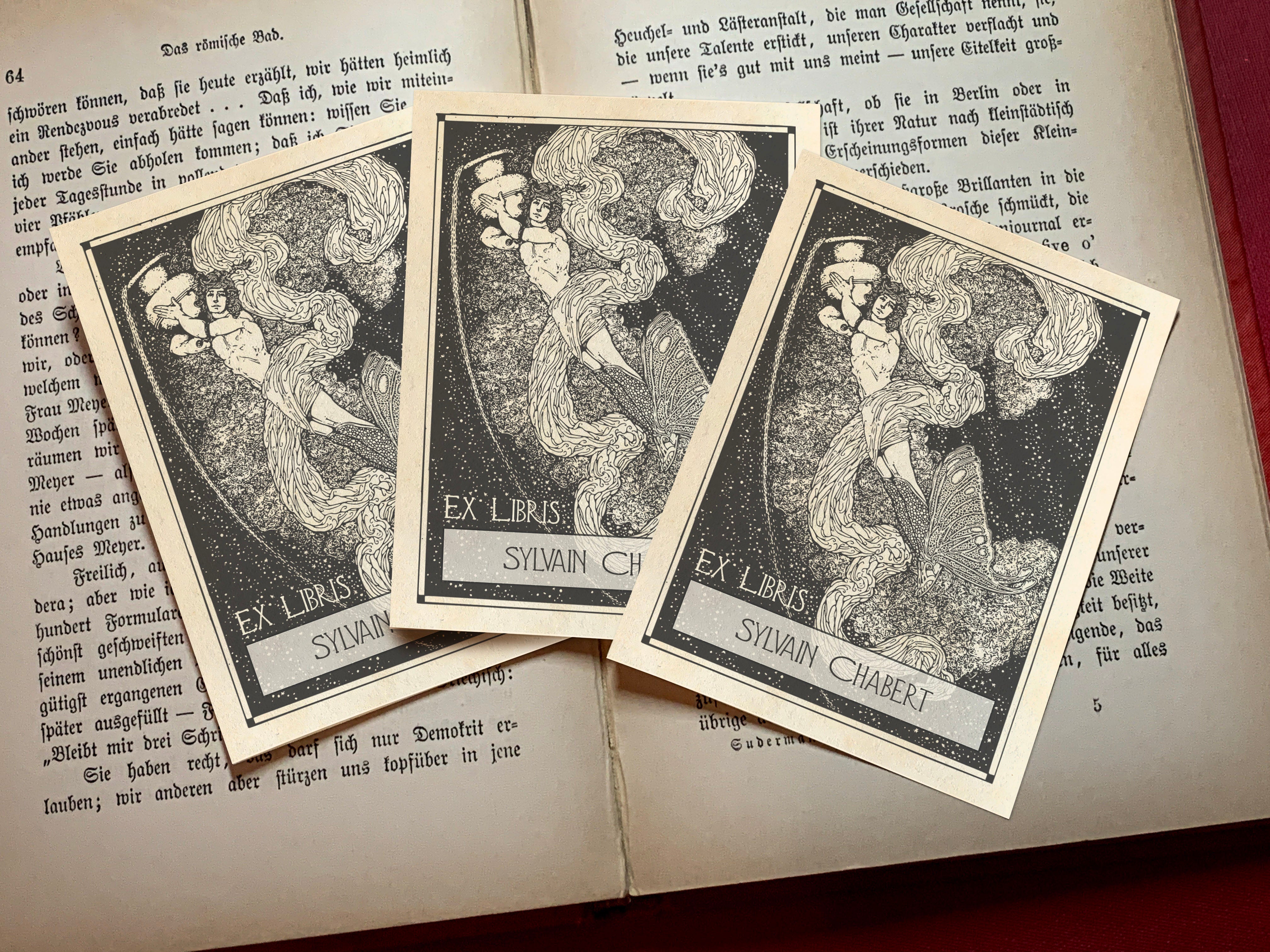 Age of Aquarius, Personalized Celestial Ex-Libris Bookplates, Crafted on Traditional Gummed Paper, 3in x 4in, Set of 30