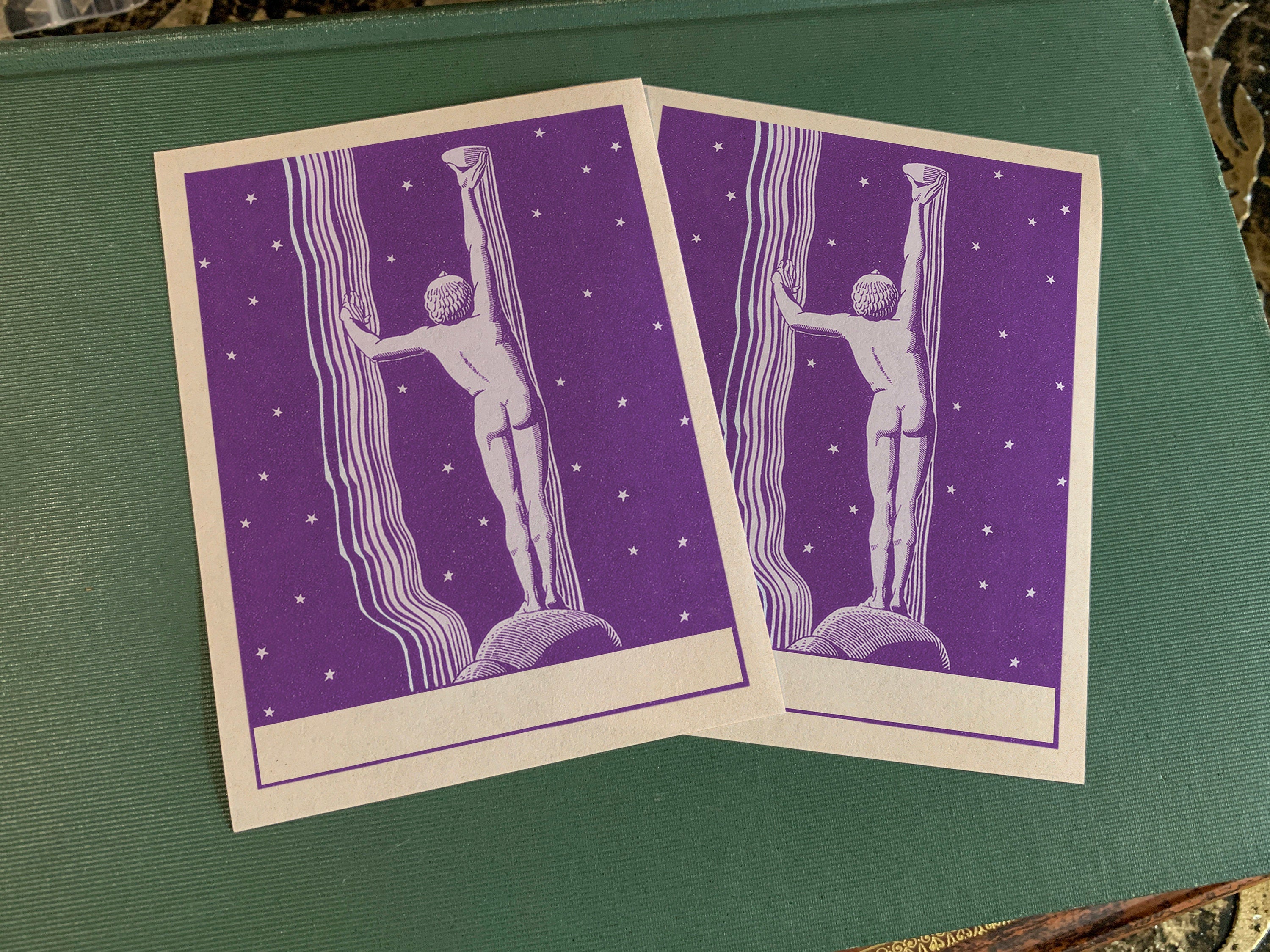 Star Catcher by Rockwell Kent, Personalized Ex-Libris Bookplates, Crafted on Traditional Gummed Paper, 3in x 4in, Set of 30, 3 Colors