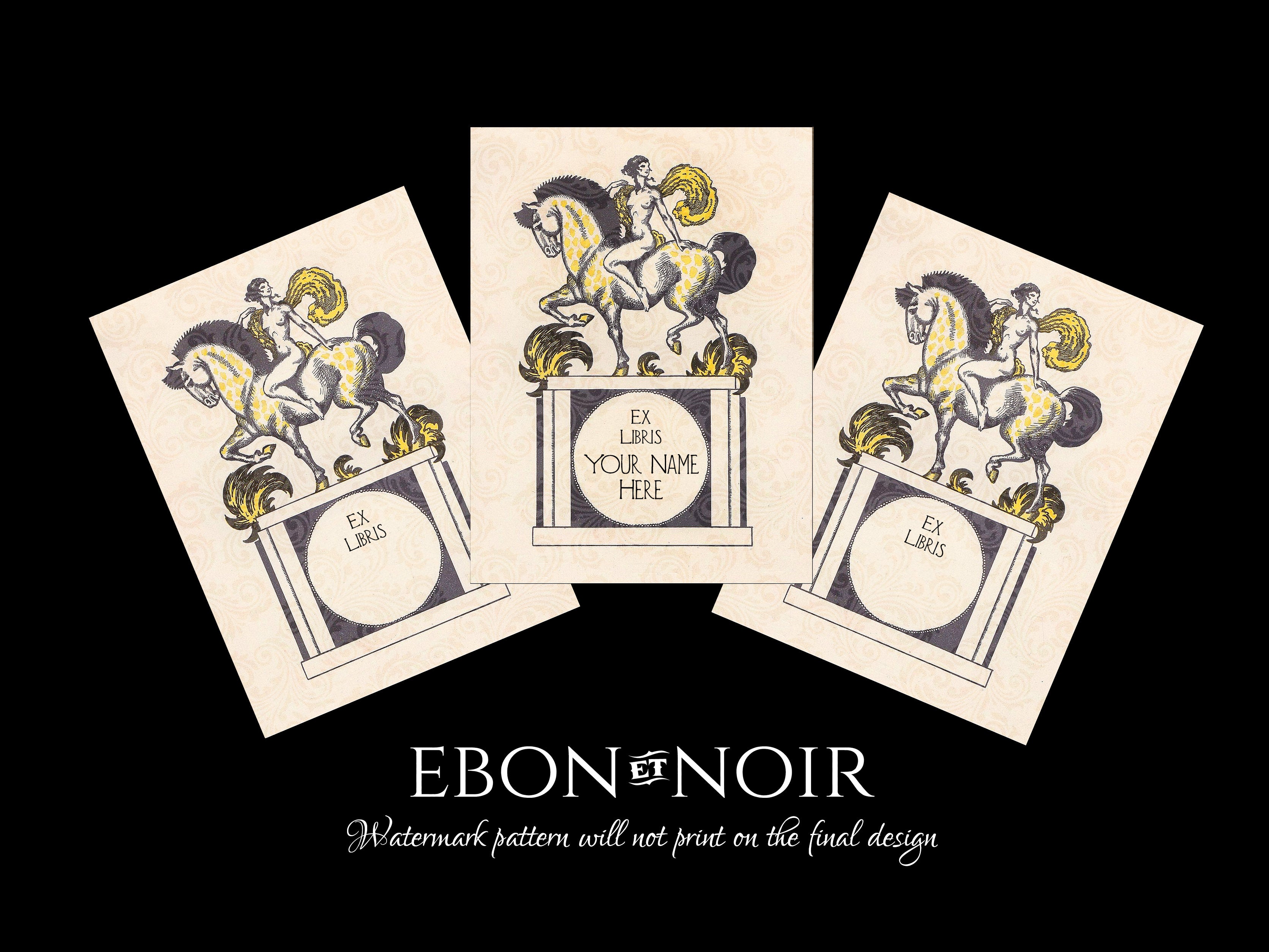 Bareback Horse Rider, Erotic Personalized Gothic Ex-Libris Bookplates, Crafted on Traditional Gummed Paper, 3in x 4in, Set of 30
