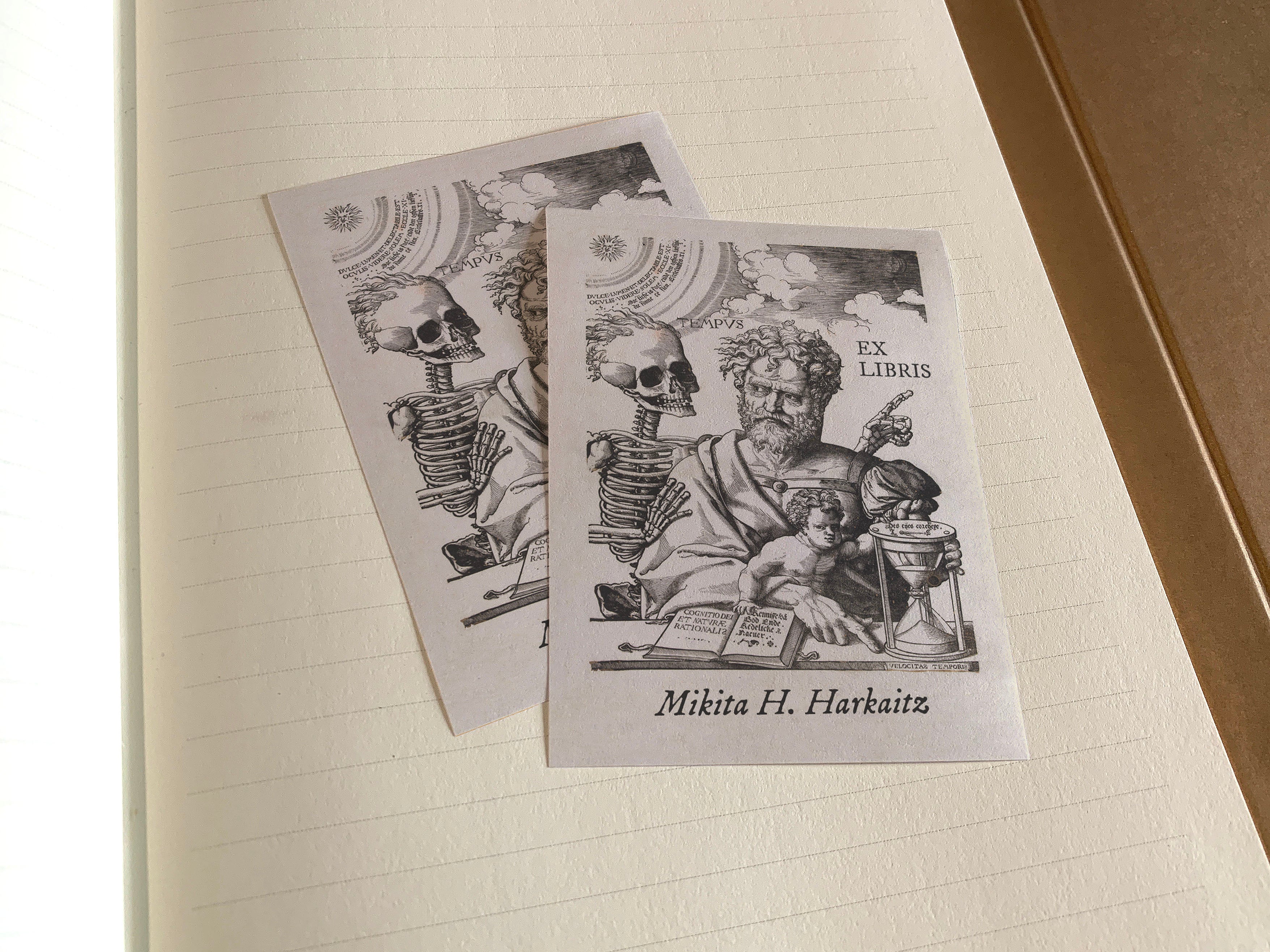 Tempus, Personalized Gothic Ex-Libris Bookplates, Crafted on Traditional Gummed Paper, 3in x 4in, Set of 30