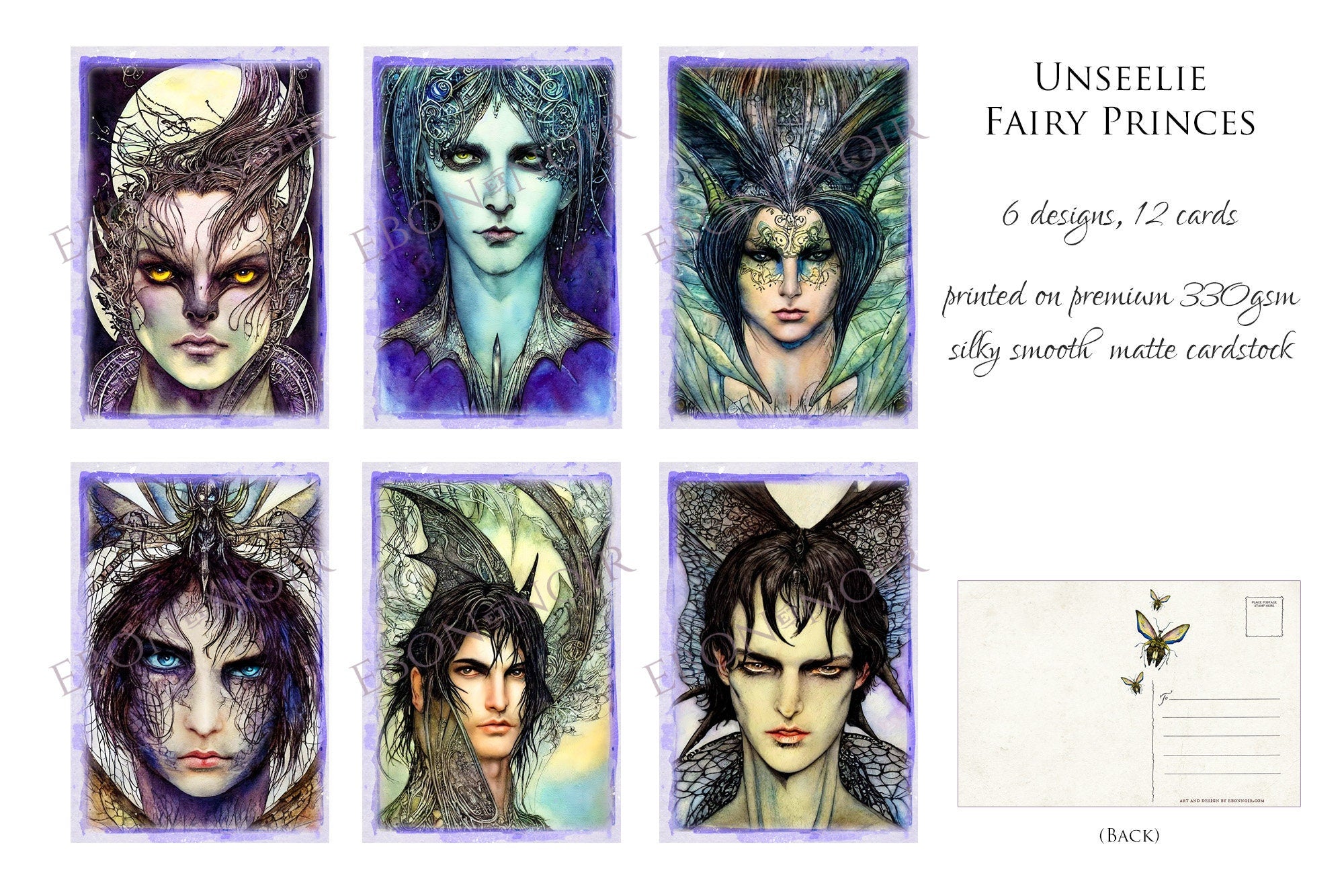 Unseelie Fairy Princes, Dark Fairy Postcards, Exclusively Designed, 6 Designs, 12 Cards