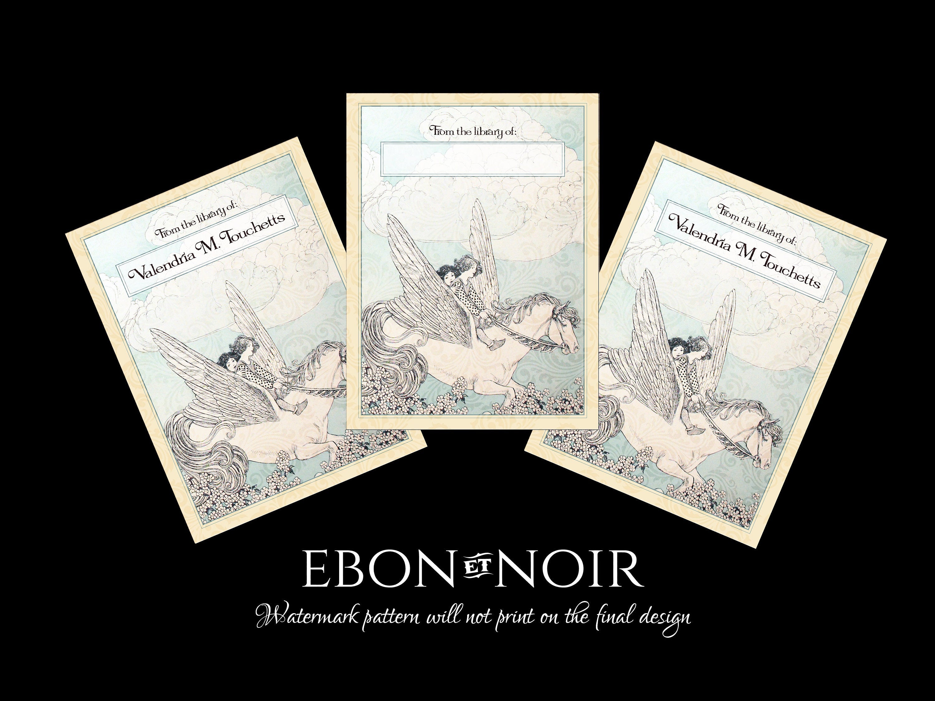A Ride On Pegasus, Personalized Ex-Libris Bookplates, Crafted on Traditional Gummed Paper, 3in x 4in, Set of 30
