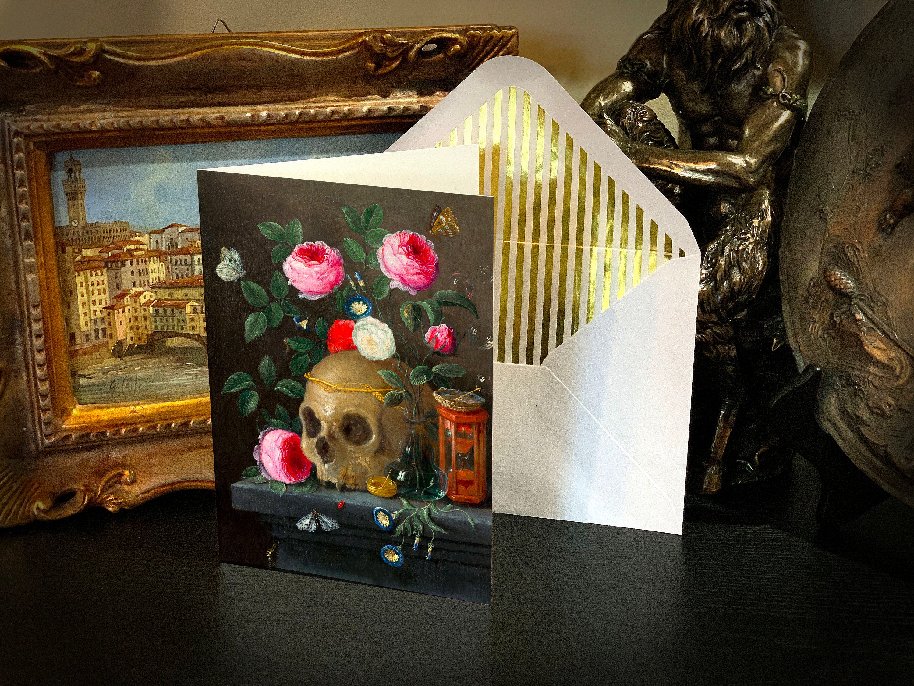 Vanitas Still Life by Jan van Kessel, Gothic Greeting Card with Gold Foil Envelope, 1 Card/Envelope