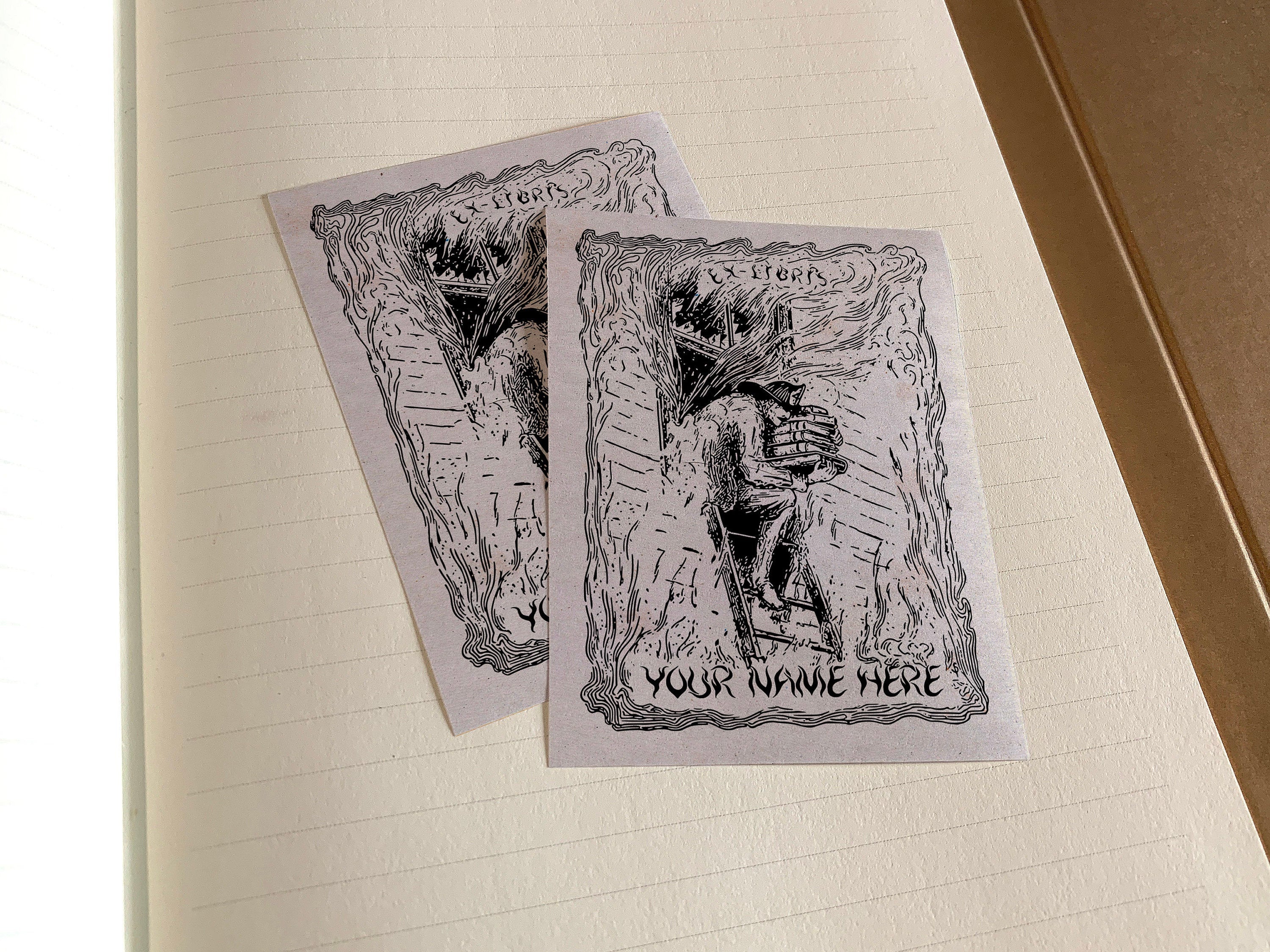 Firefighter Saving Books, Personalized Ex-Libris Bookplates, Crafted on Traditional Gummed Paper, 3in x 4in, Set of 30