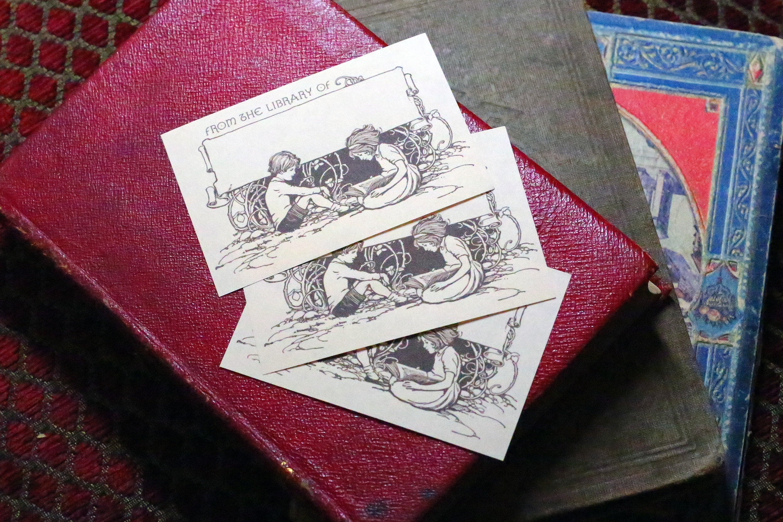 Kids Reading, Personalized Ex-Libris Bookplates, Crafted on Traditional Gummed Paper, 3in x 2in, Set of 30