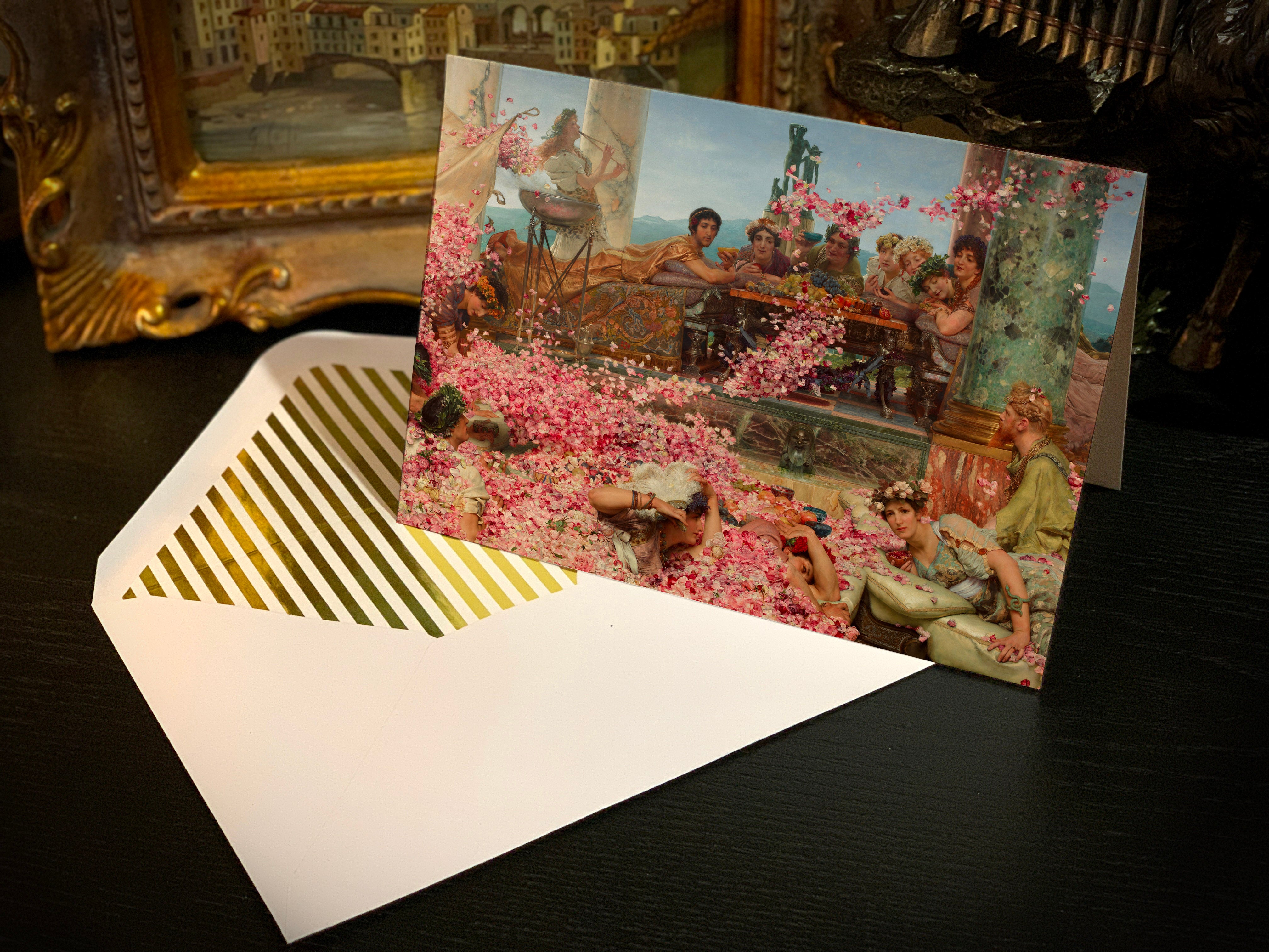 The Roses of Heliogabalus by Sir Lawrence Alma-Tadema, Greeting Card with Elegant Striped Gold Foil Envelope, 1 Card/Envelope