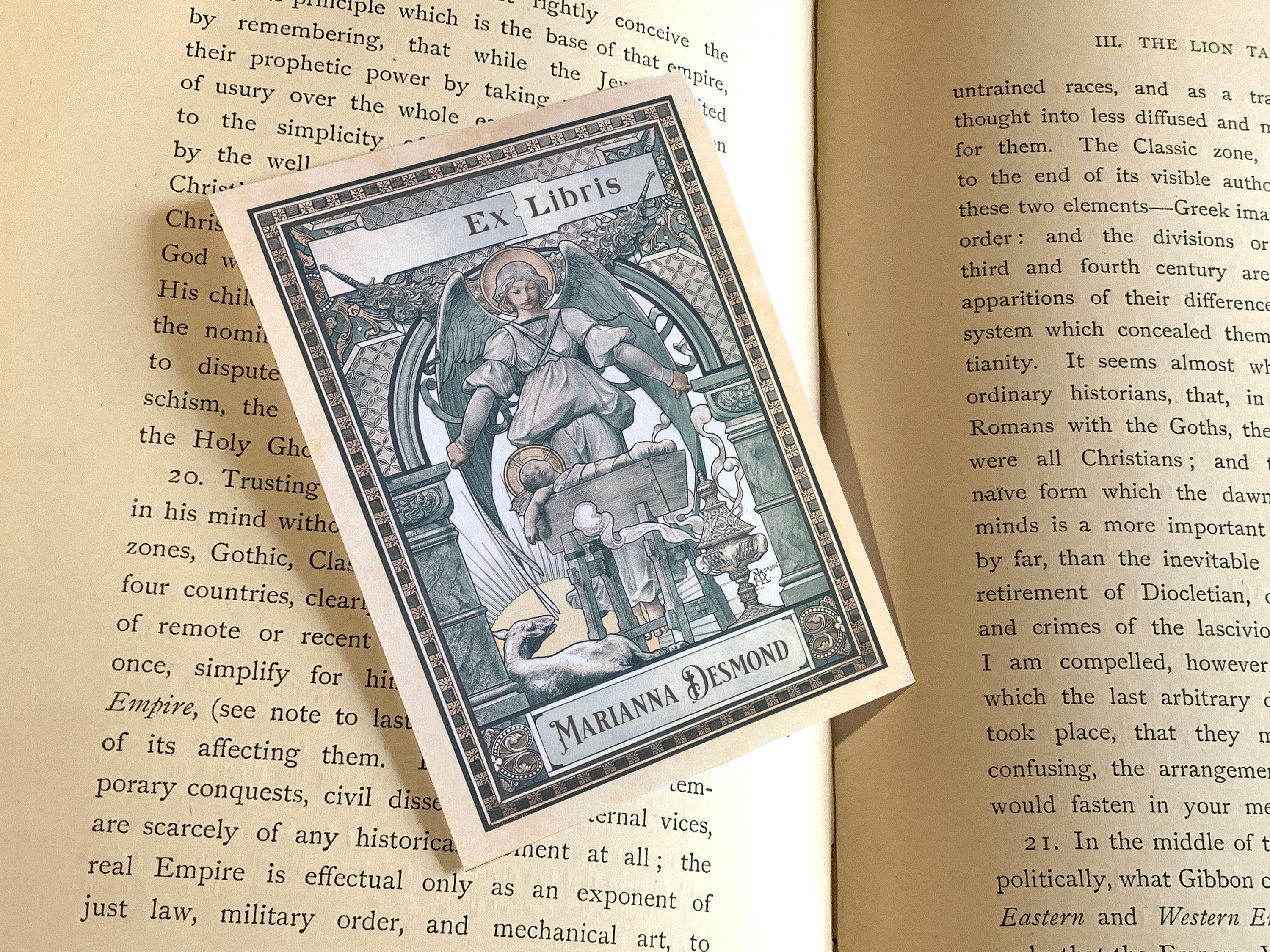 Guardian Angel, Personalized Ex-Libris Bookplates, Crafted on Traditional Gummed Paper, 3in x 4in, Set of 30