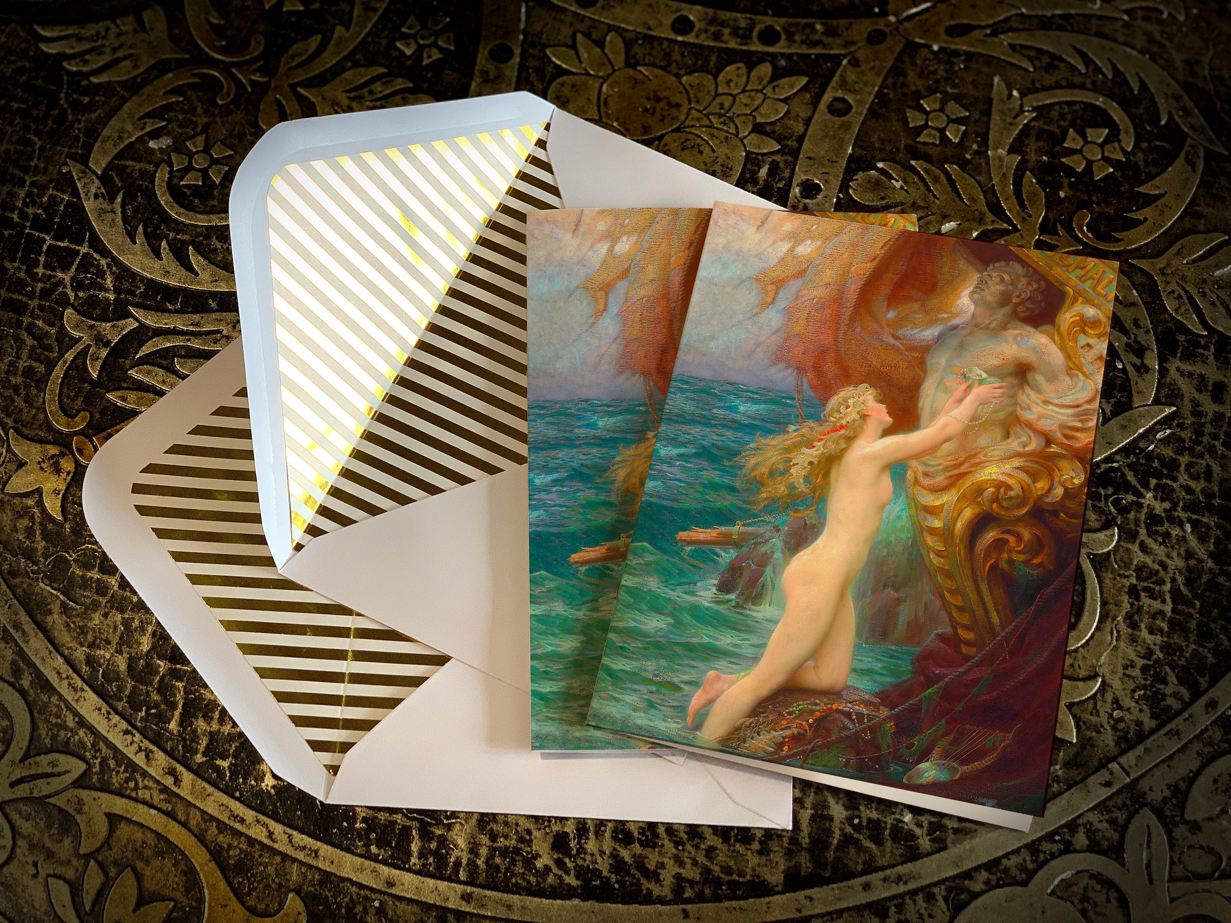 A Deep Sea Idyll by Herbert James Draper, Greeting Card with Elegant Striped Gold Foil Envelope, 1 Card/Envelope