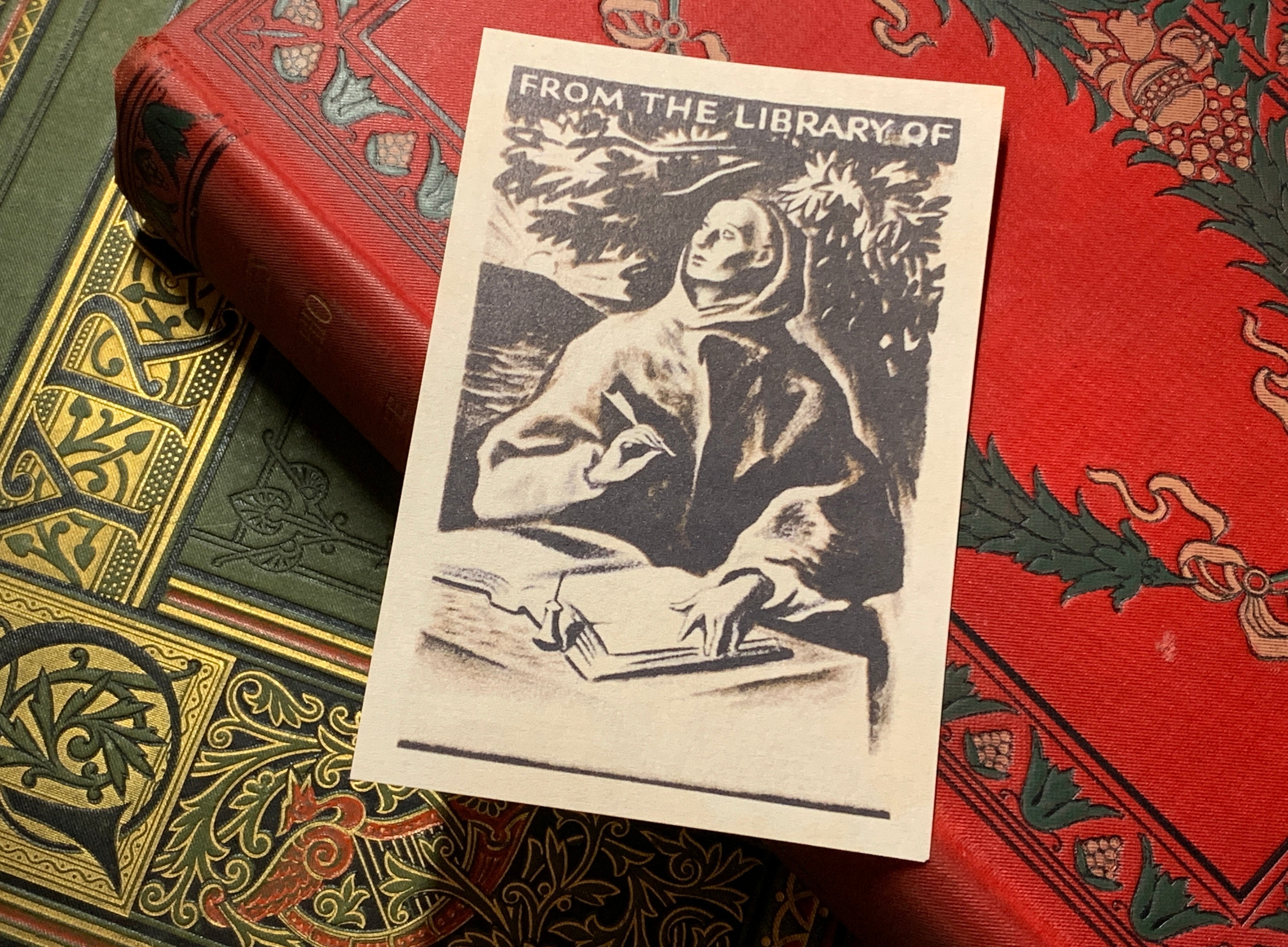 Monk Scribe, Personalized Ex-Libris Bookplates, Crafted on Traditional Gummed Paper, 2.75in x 4in, Set of 30