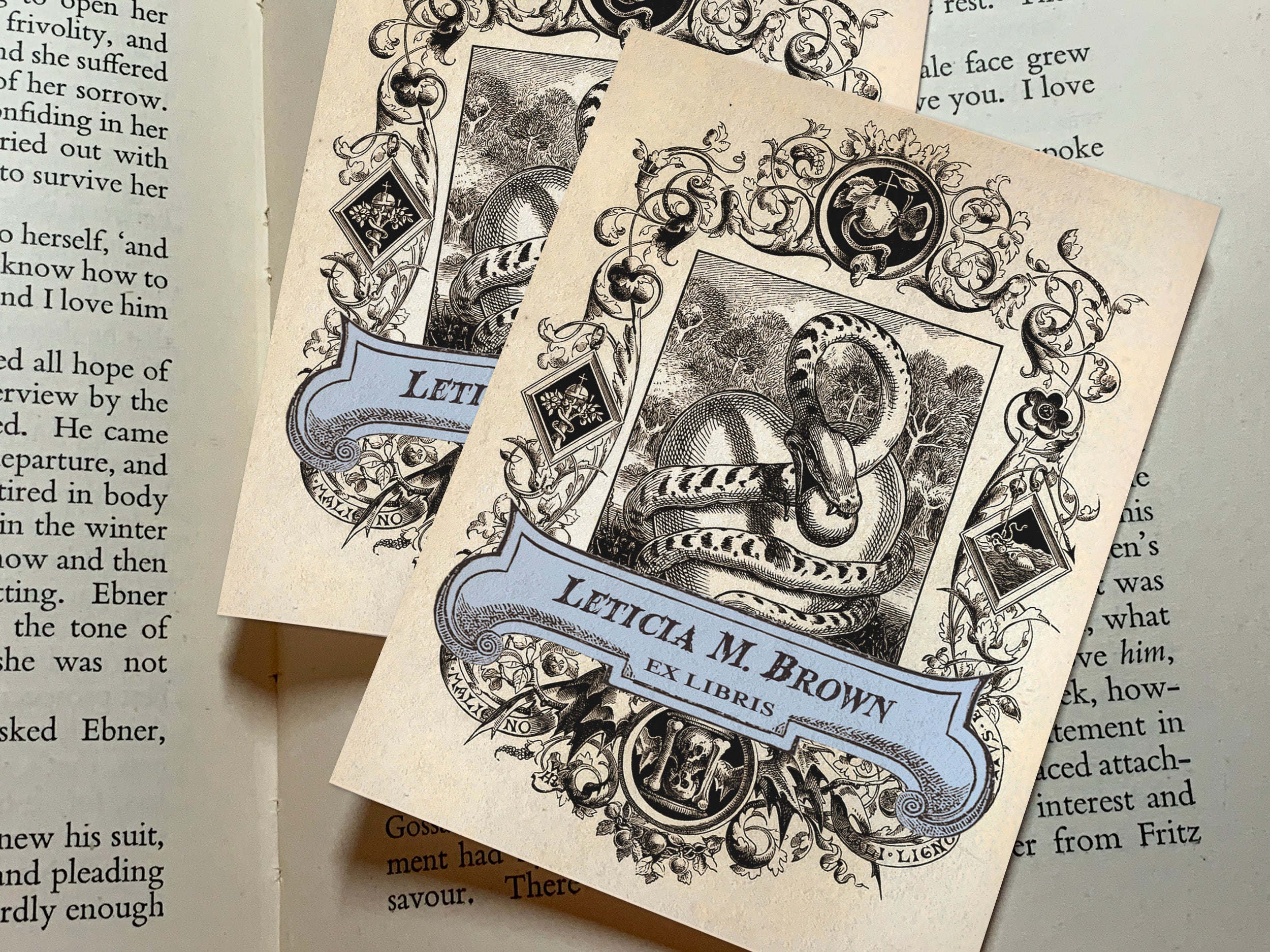 The Serpent, Personalized Ex-Libris Bookplates, Crafted on Traditional Gummed Paper, 3in x 4in, Set of 30