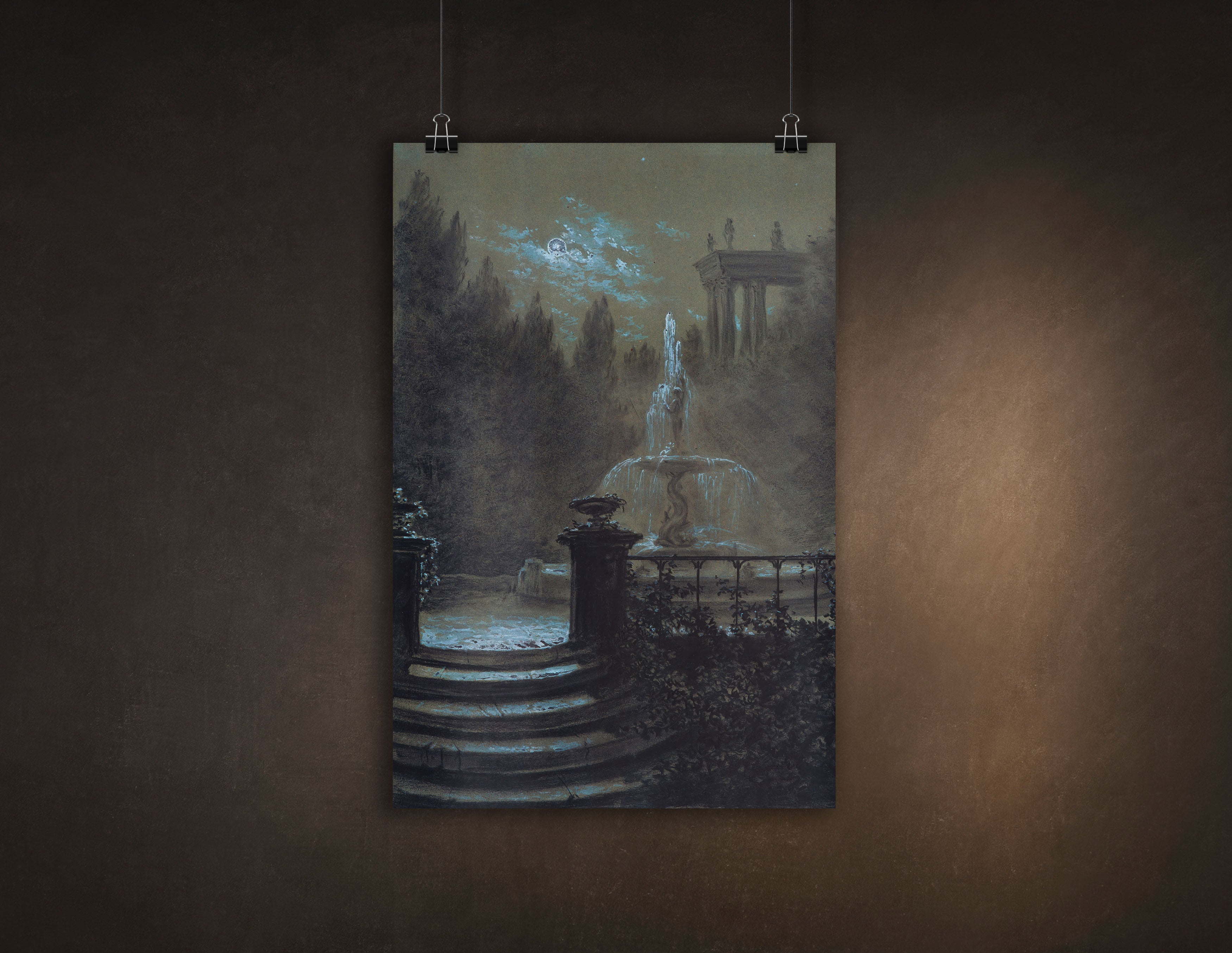 Park with a Fountain in the Moonlight by Carl Gustav Carus, Museum Quality Poster/Print, Available in Multiple Sizes